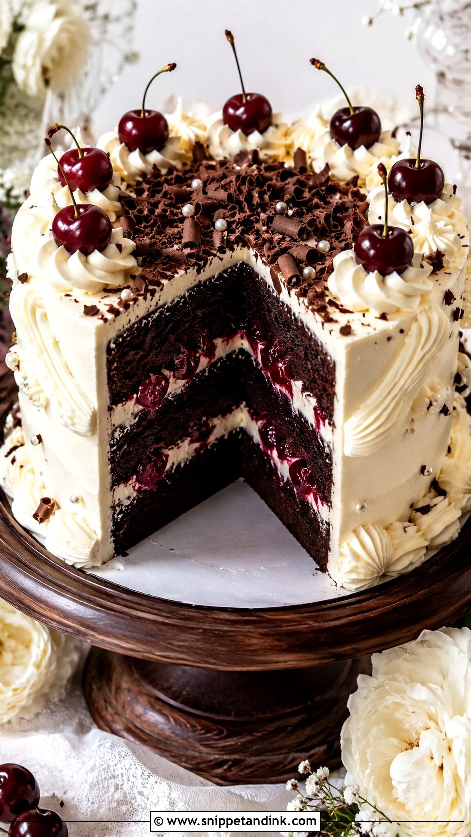 Cherry Chocolate Wedding Cake - Snippet and Ink - 25 Vintage Cherry Wedding Cake Ideas