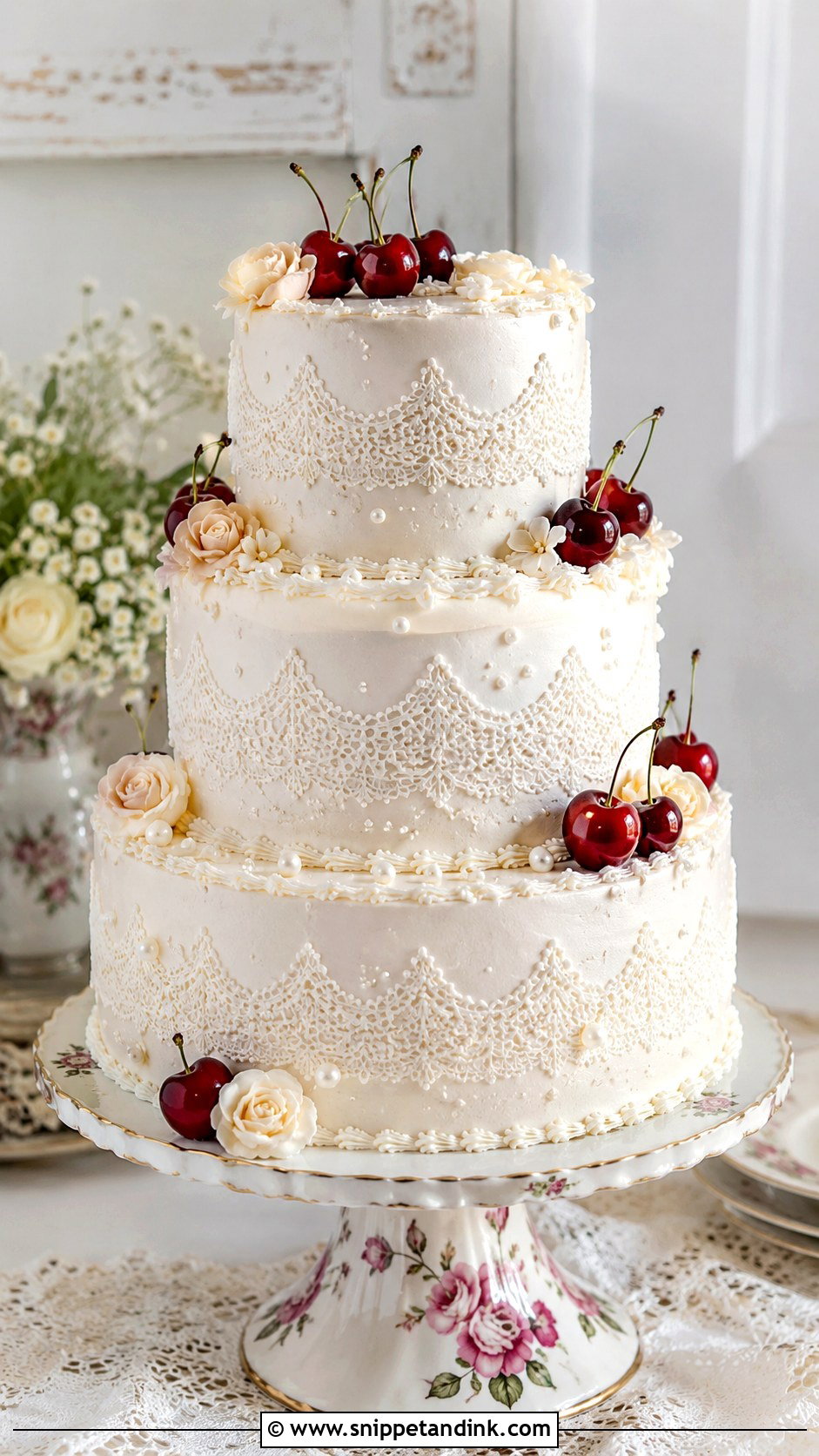 Cherry Cream Cheese Wedding Cake - Snippet and Ink - 25 Vintage Cherry Wedding Cake Ideas