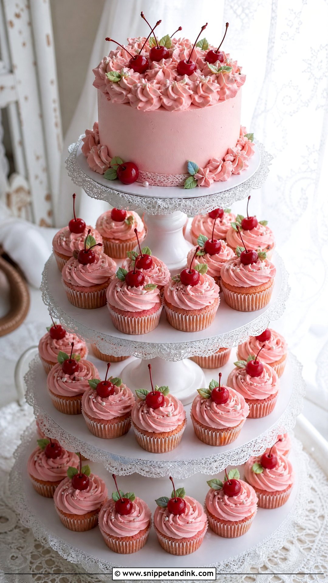 Cherry Cupcake Wedding Cake - Snippet and Ink - 25 Vintage Cherry Cake Ideas for Wedding