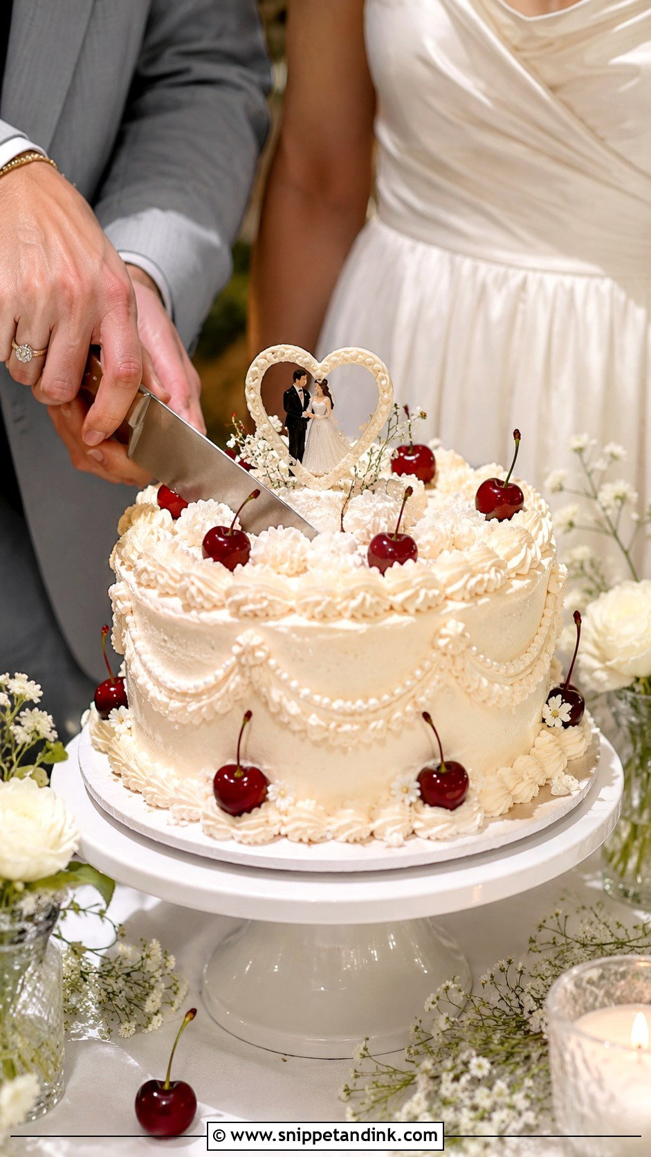 Cherry Cutting Wedding Cake - Snippet and Ink - 25 Vintage Cherry Wedding Cake Ideas