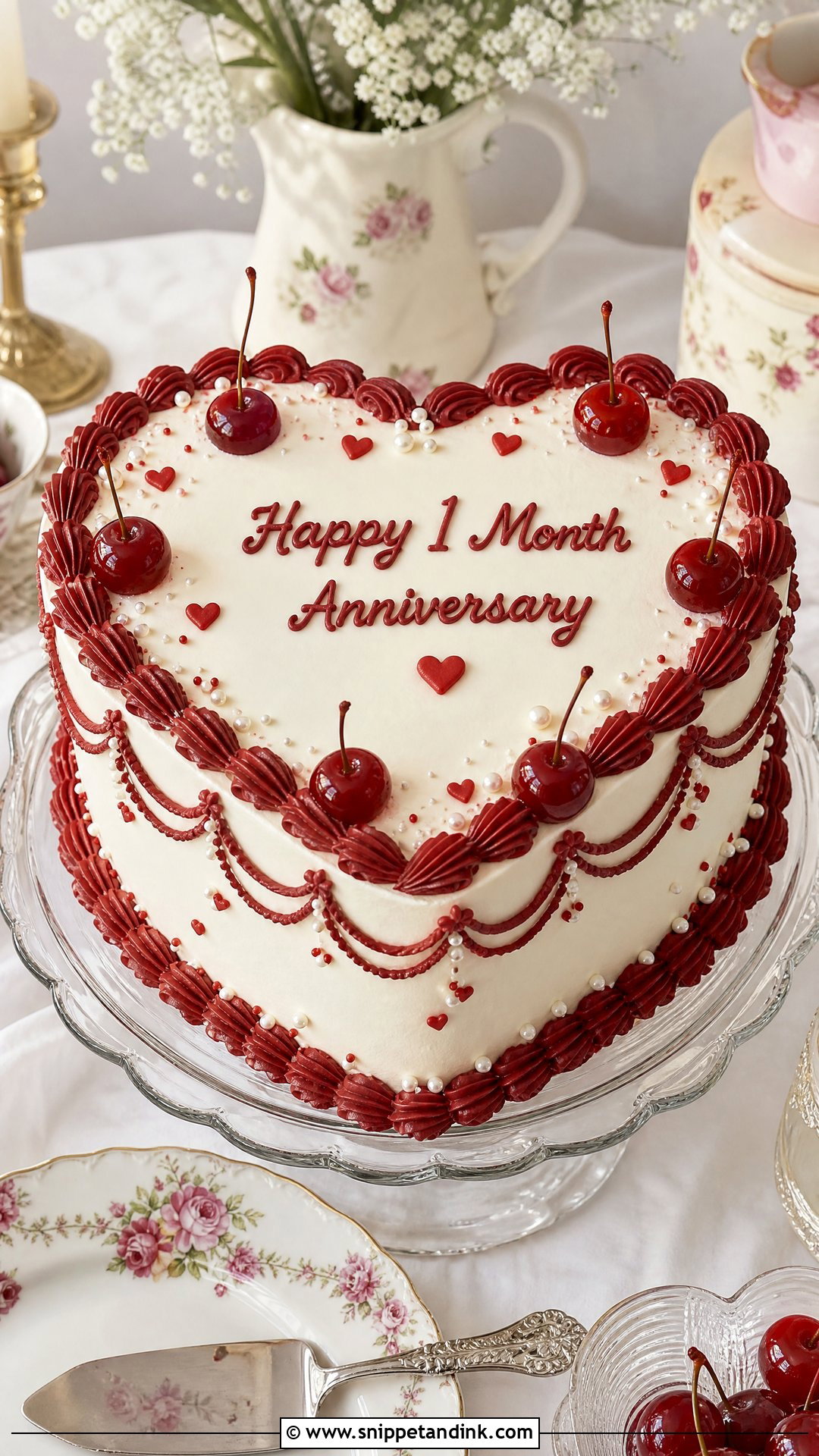 Cherry Heart Anniversary Cake - Snippet and Ink - 25 1 Month Anniversary Cake Ideas
