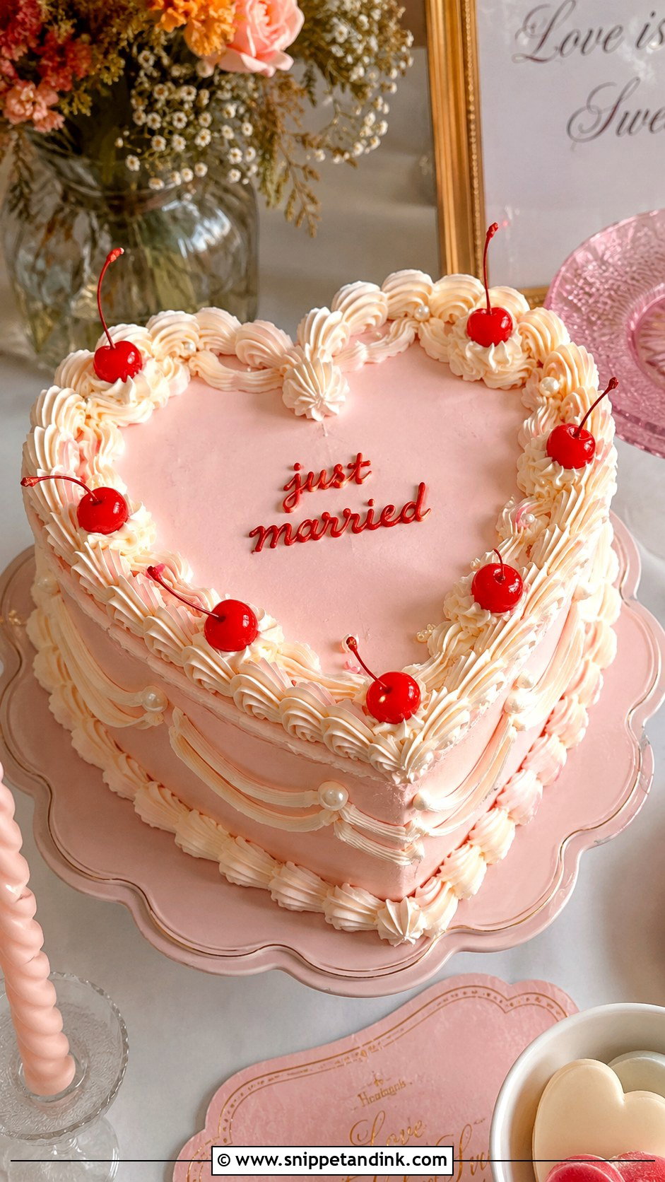 Cherry Heart Shape Wedding Cake - Snippet and Ink - 20 Heart Shape Cake Ideas for Wedding