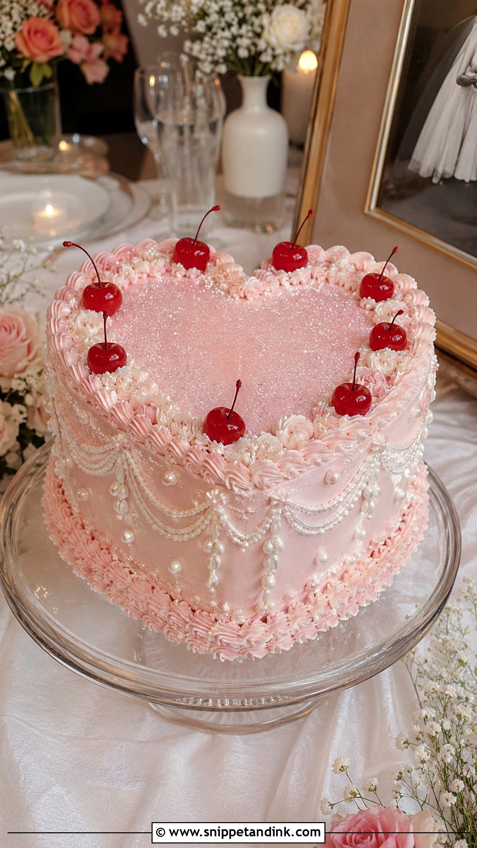 Cherry Heart Shaped Wedding Cake - Snippet and Ink - 20 Heart Shaped Wedding Cakes