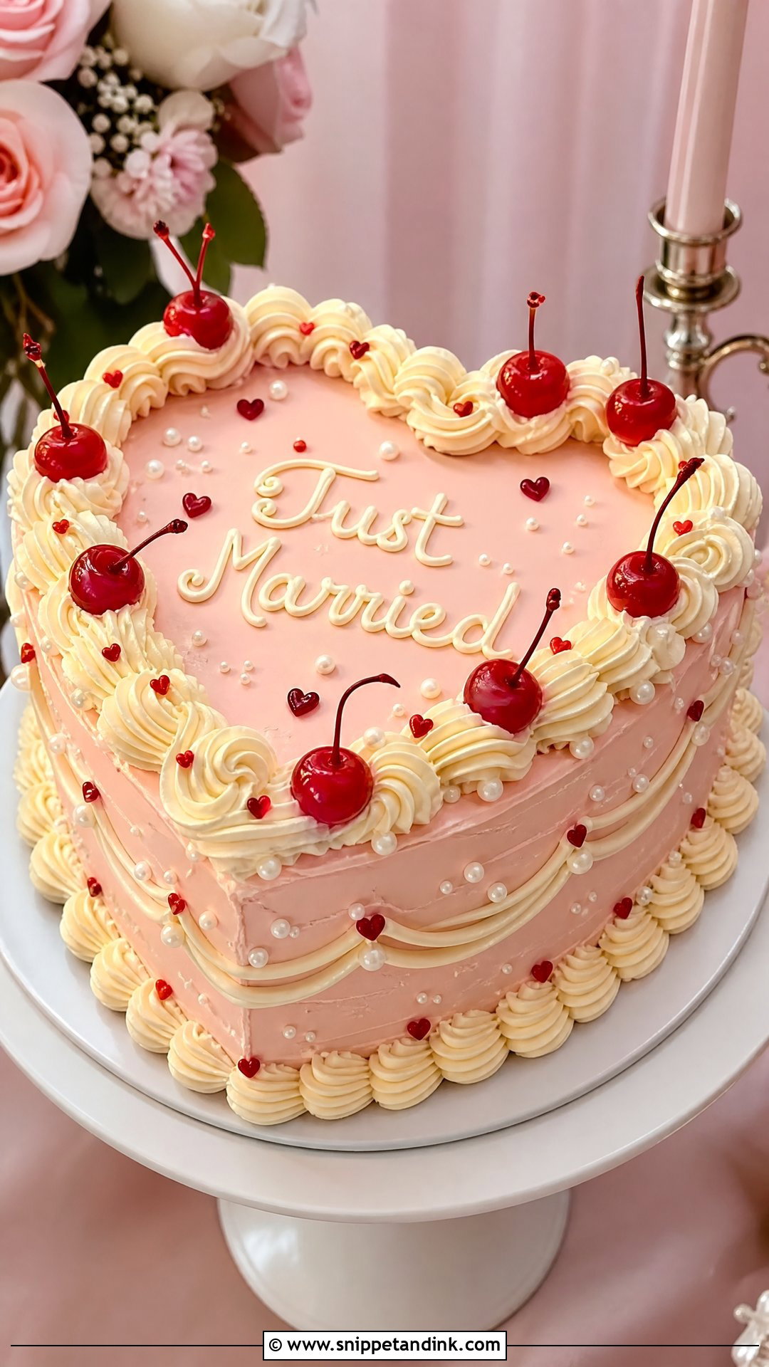 Cherry Heart Wedding Cake - Snippet and Ink - 20 Love Heart Cake Ideas for Wedding