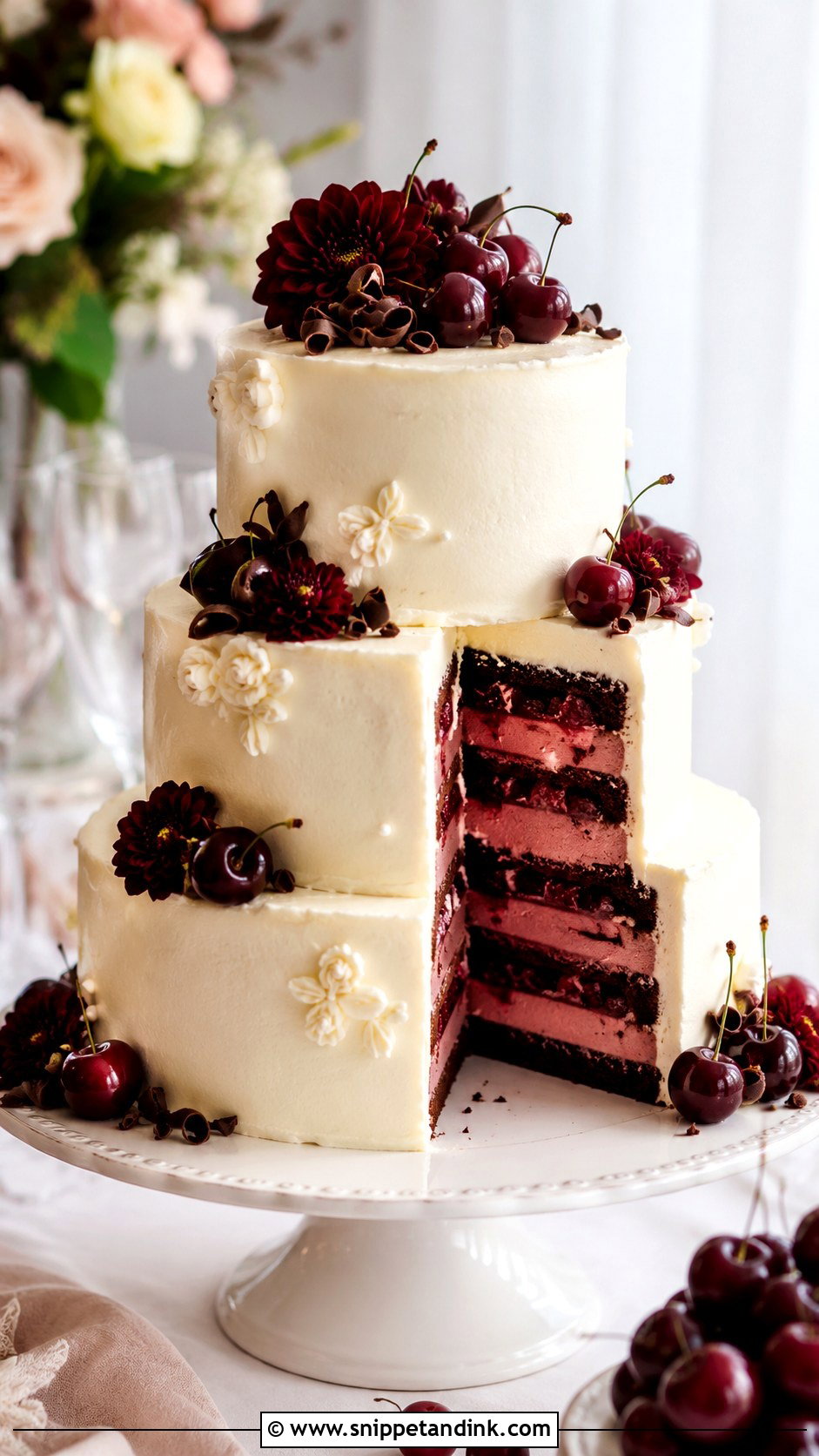 Cherry Mousse Wedding Cake - Snippet and Ink - 25 Mousse Wedding Cake Ideas