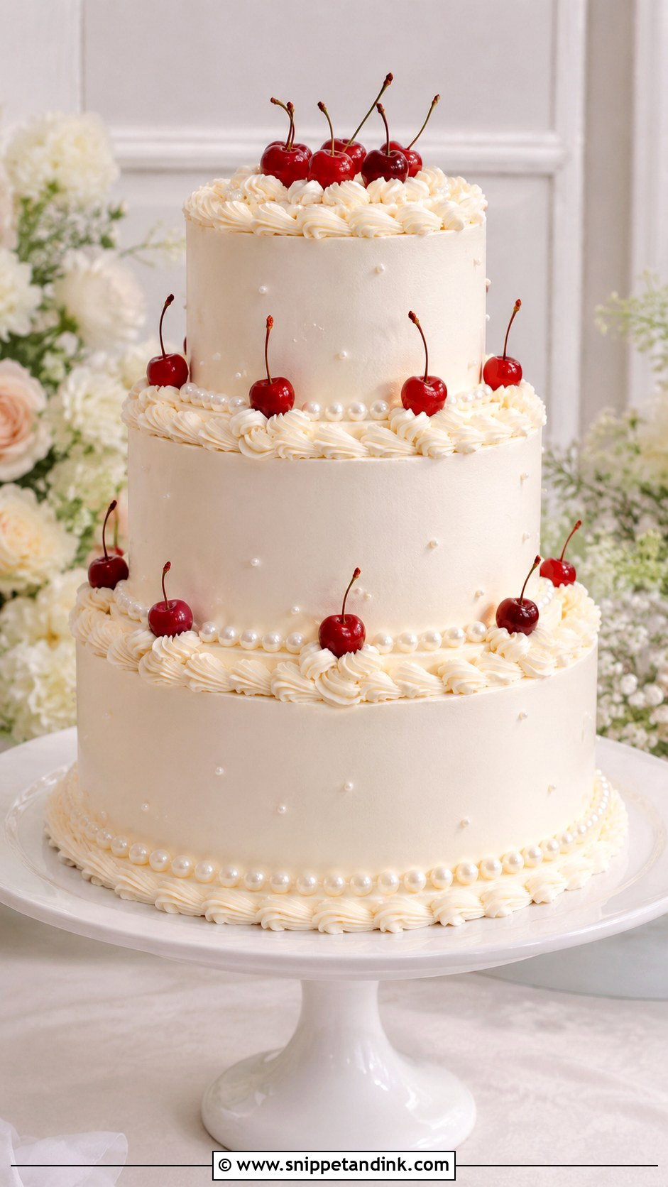 Cherry Pearl Wedding Cake - Snippet and Ink - 25 Vintage Cherry Wedding Cake Ideas