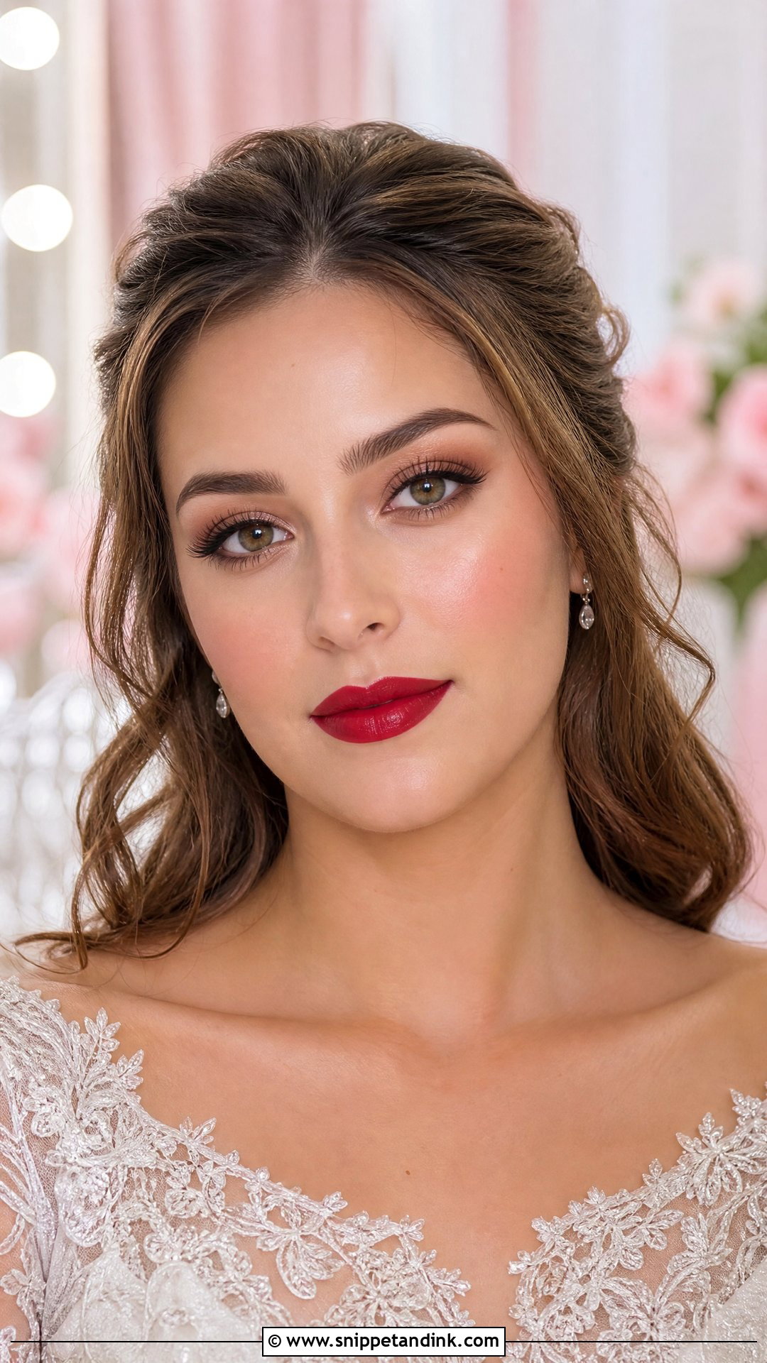 Cherry Red Lip Bridal Makeup - Snippet and Ink - 20 Red Lip Bridal Makeup Ideas