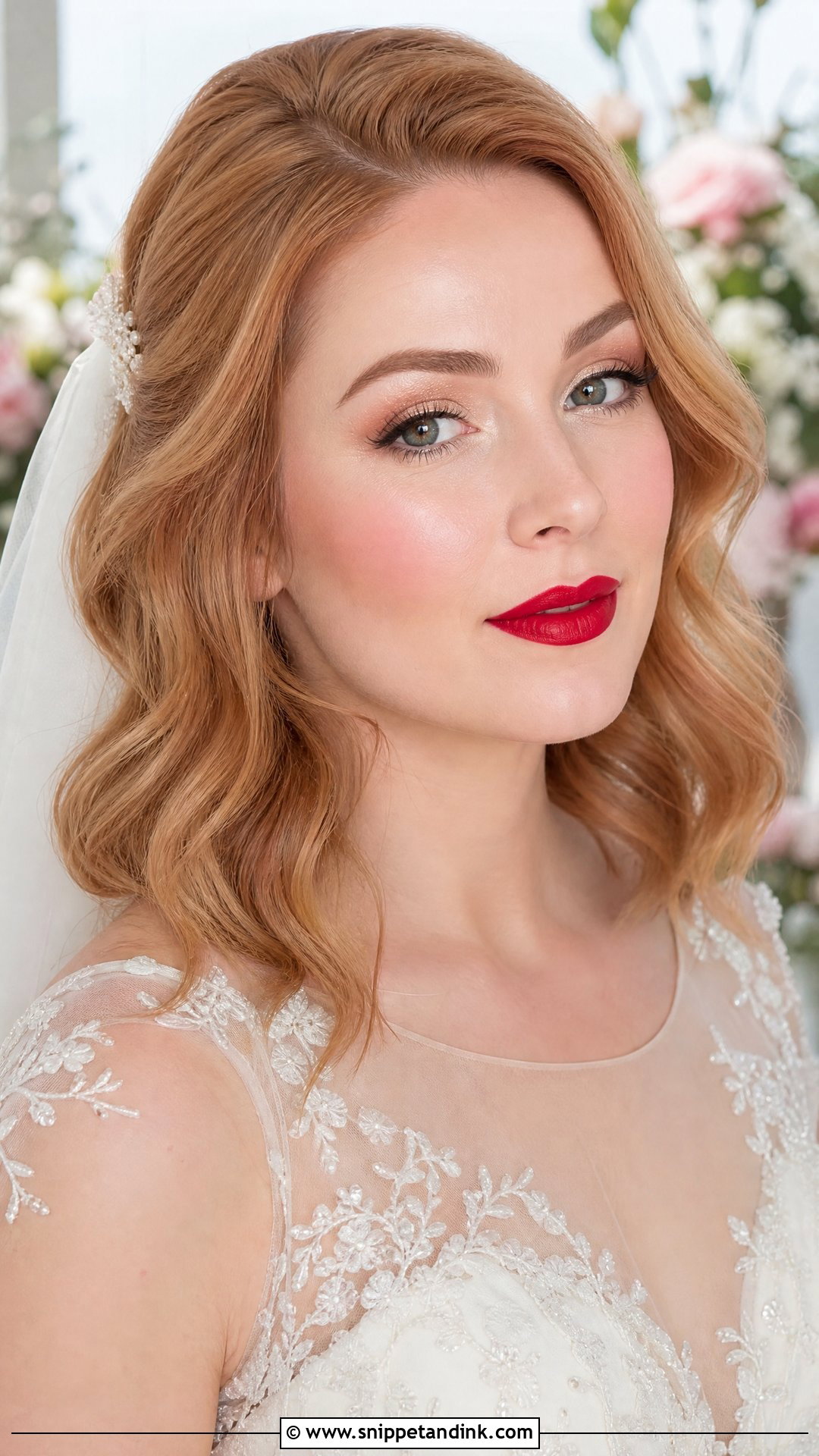 Cherry Red Lip Bridal Makeup - Snippet and Ink - 20 Bride Red Lipstick Ideas