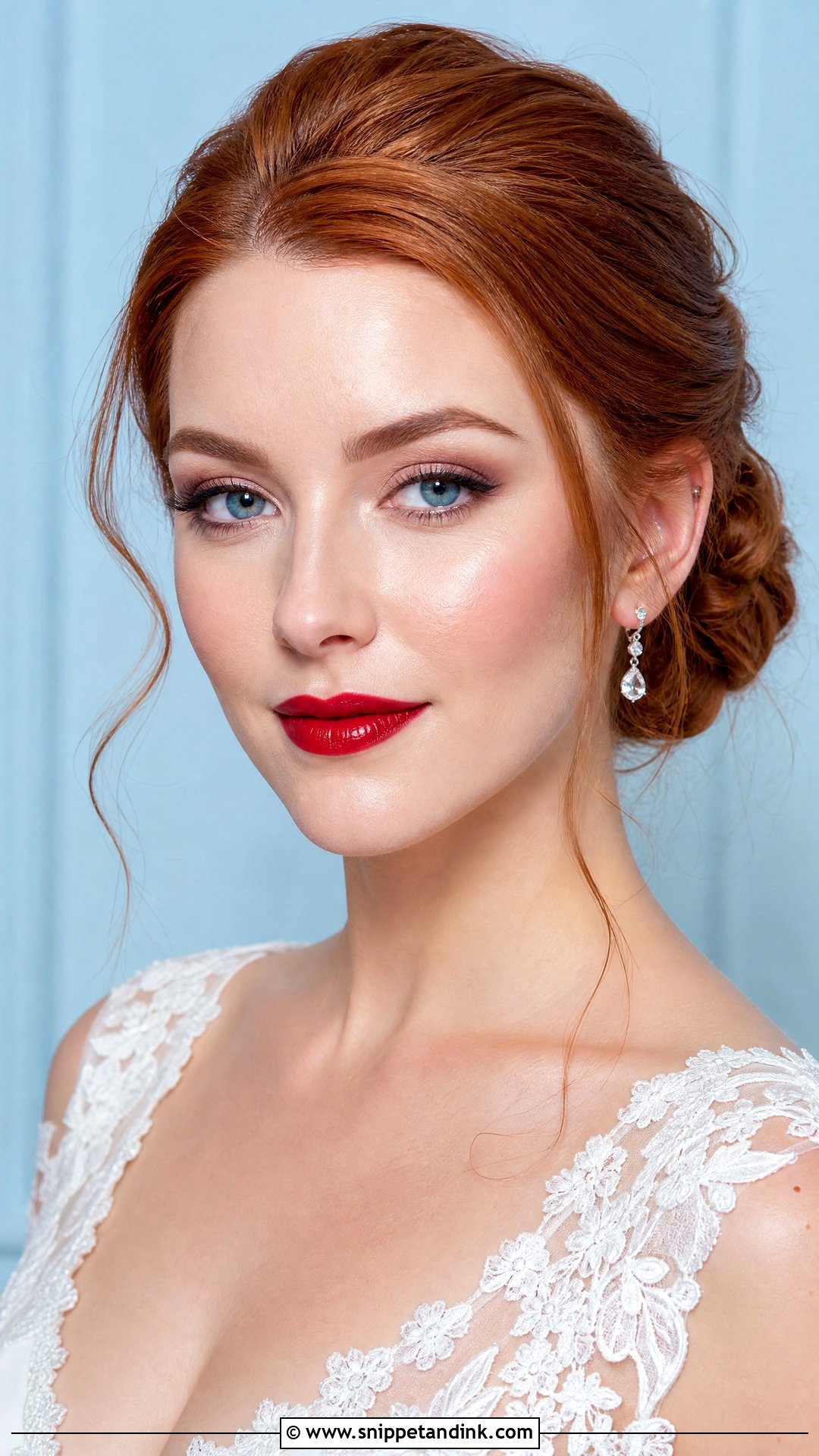 Cherry Red Lip Bride Makeup - Snippet and Ink - 20 Red Lips Bride Ideas