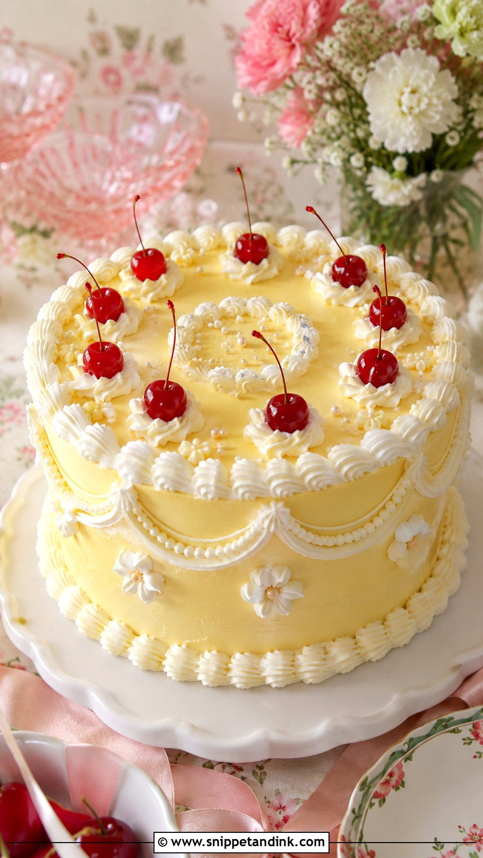 Cherry Retro Wedding Cake - Snippet and Ink - 25 Vintage Cherry Wedding Cake Ideas