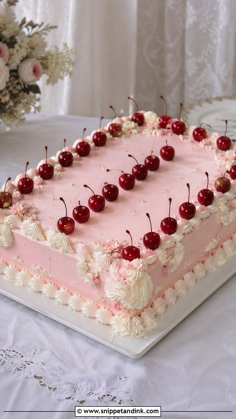 Cherry Sheet Wedding Cake - Snippet and Ink - 25 Vintage Cherry Wedding Cake Ideas