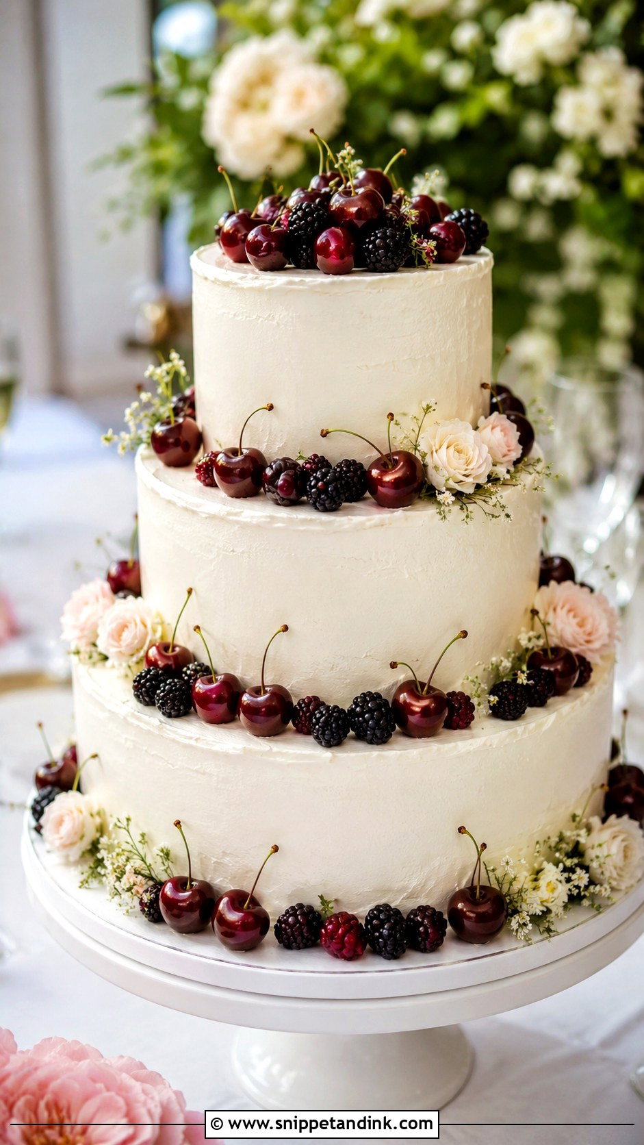 Cherry Wedding Cake - Snippet and Ink - 20 Fresh Fruit Wedding Cake Ideas
