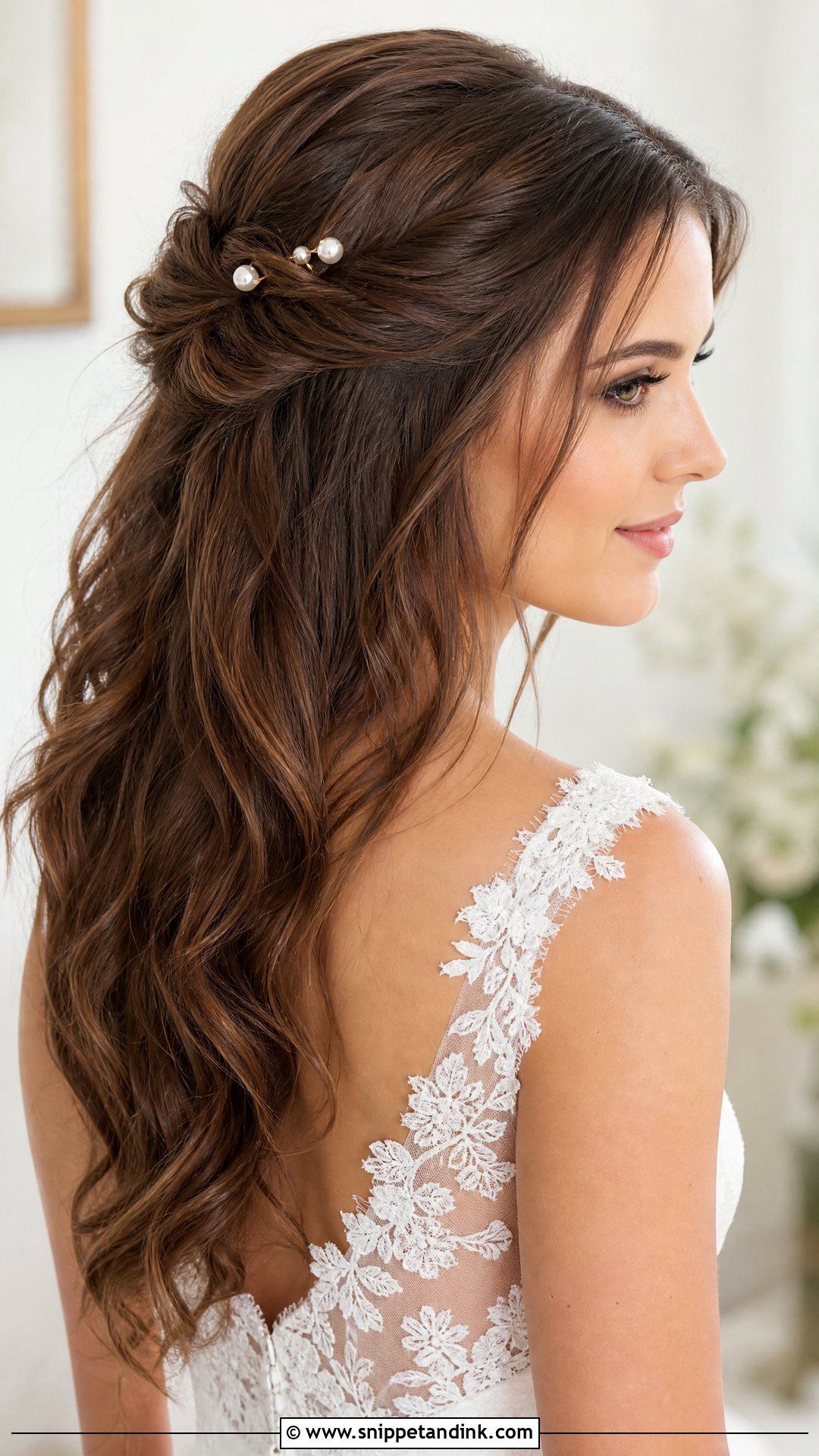 Chestnut Brown Half Up Bridal Hair - Snippet and Ink - 15 Bride Brown Hair Ideas