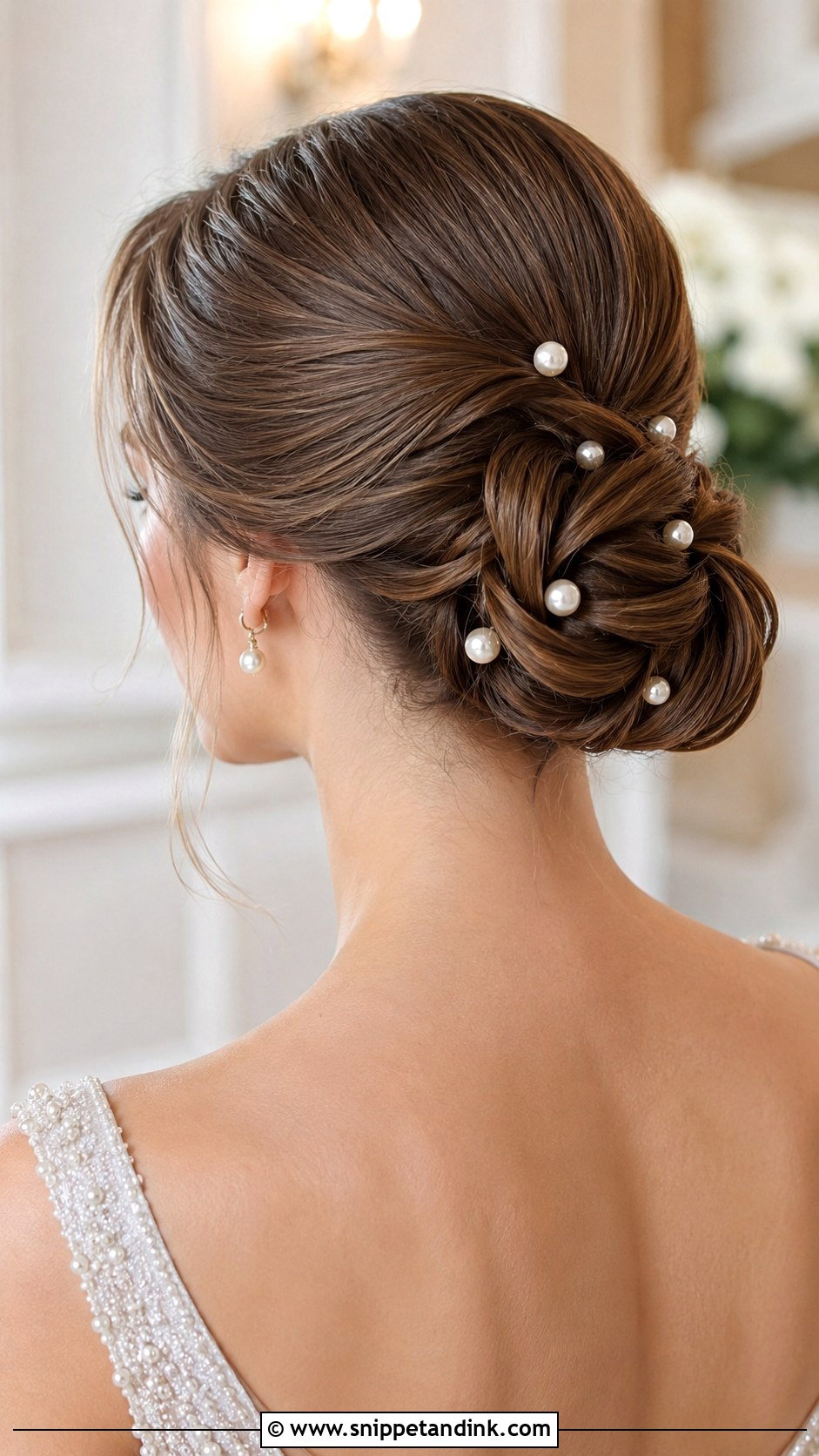 Chic Chignon With Pearl Pins - Snippet and Ink - 25 Hairstyles for a Wedding