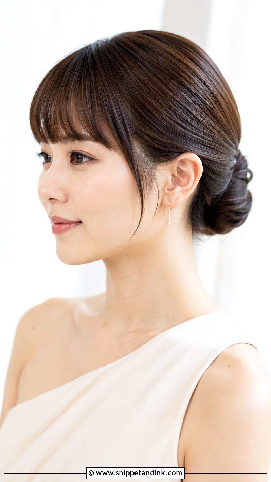 Chignon Bridesmaid Hair With Blunt Bangs - Snippet and Ink - 25 Bridesmaid Hair with Bangs Ideas