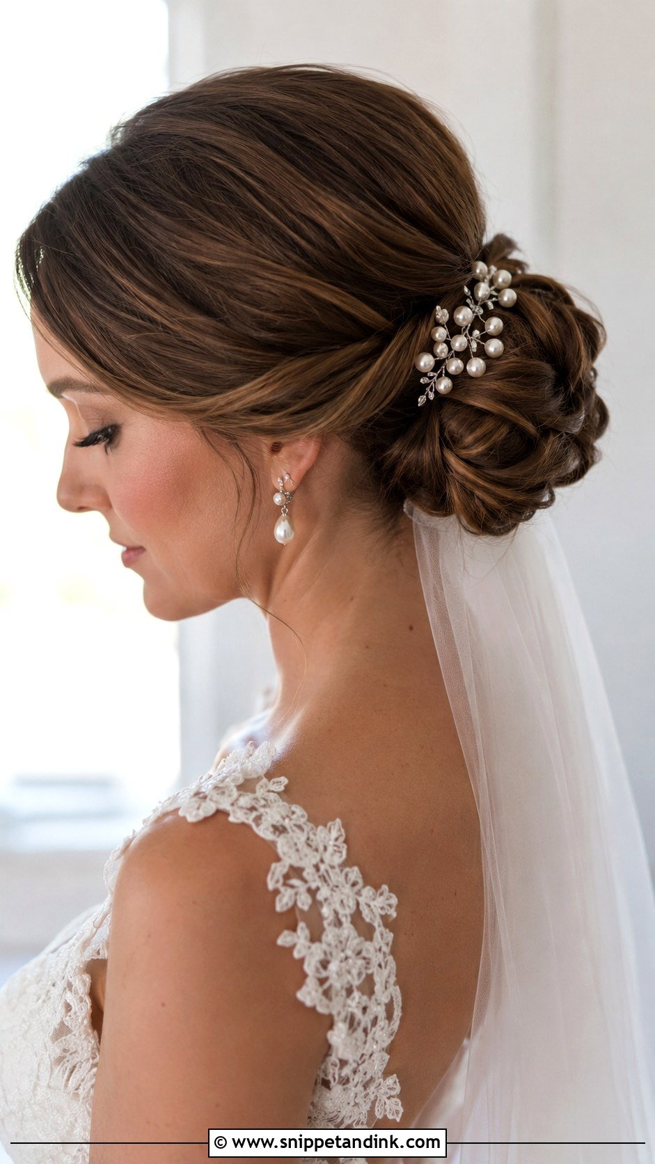 Chignon Wedding Bun With Pearls - Snippet and Ink - 15 Wedding Bun with Pearls Ideas