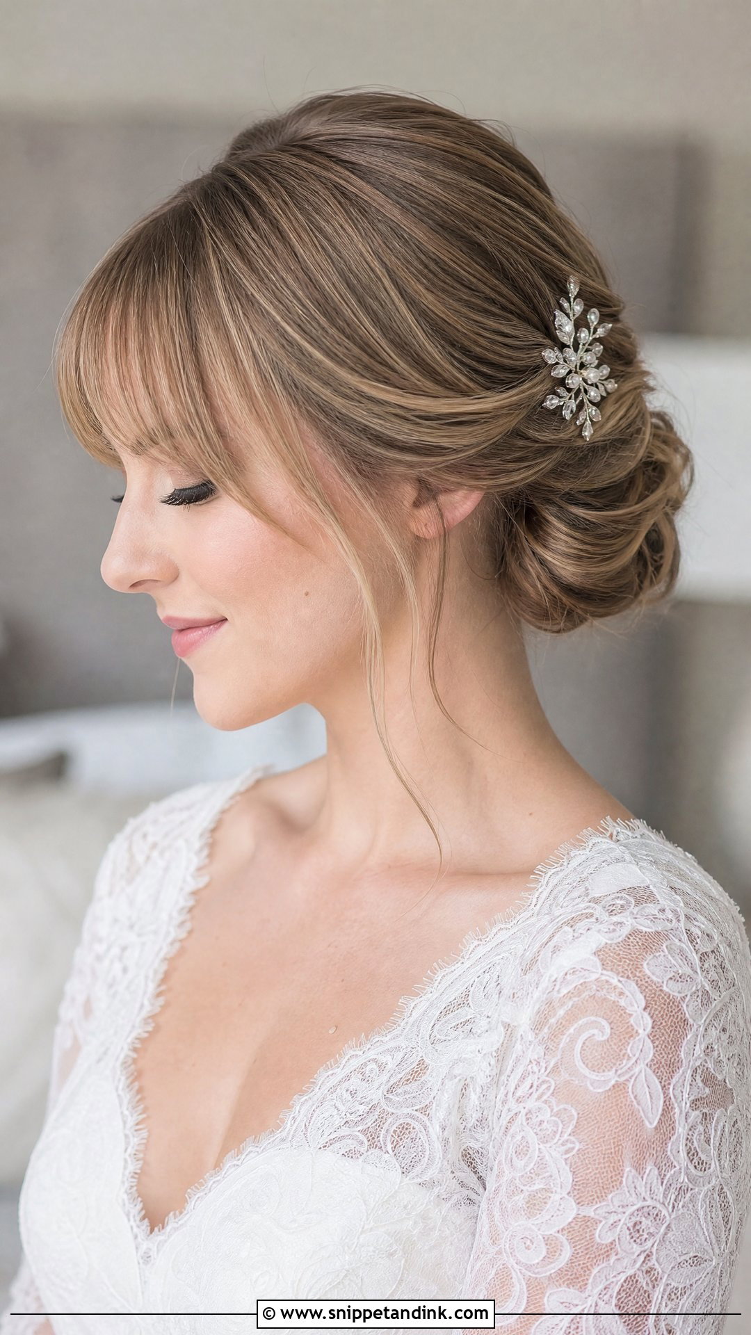 Chignon Wedding Hair With Bangs - Snippet and Ink - 20 Wedding Hairstyle Bangs