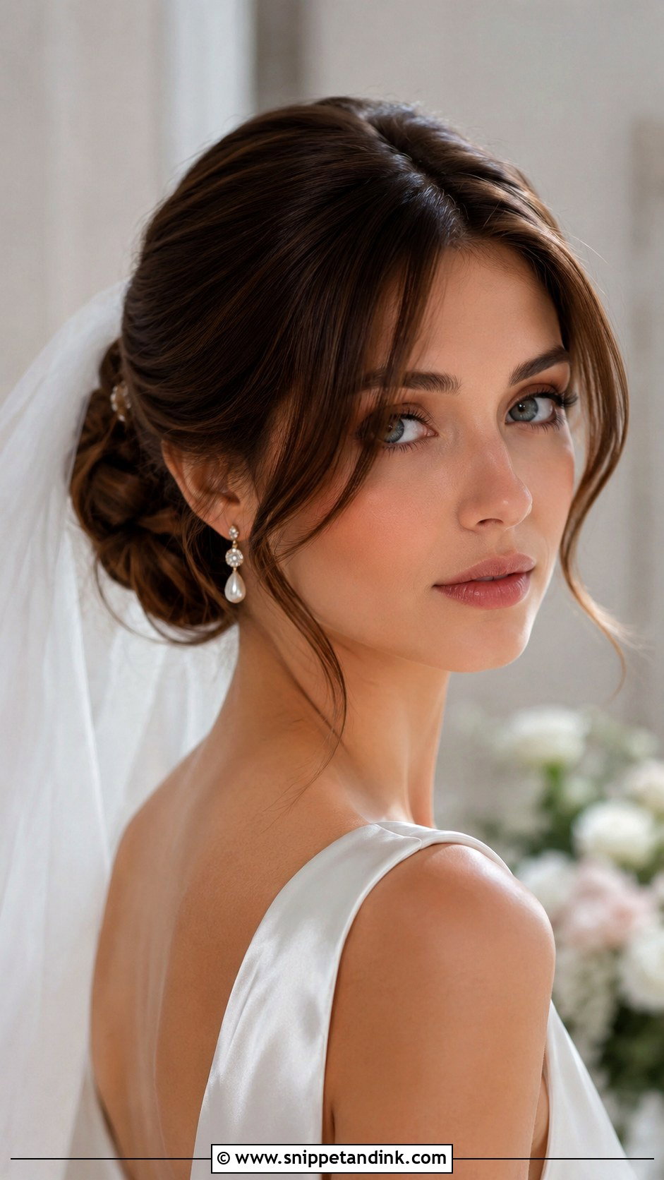 Chignon Wedding Updo With Curtain Bangs - Snippet and Ink - 15 Wedding Updo with Curtain Bangs Ideas