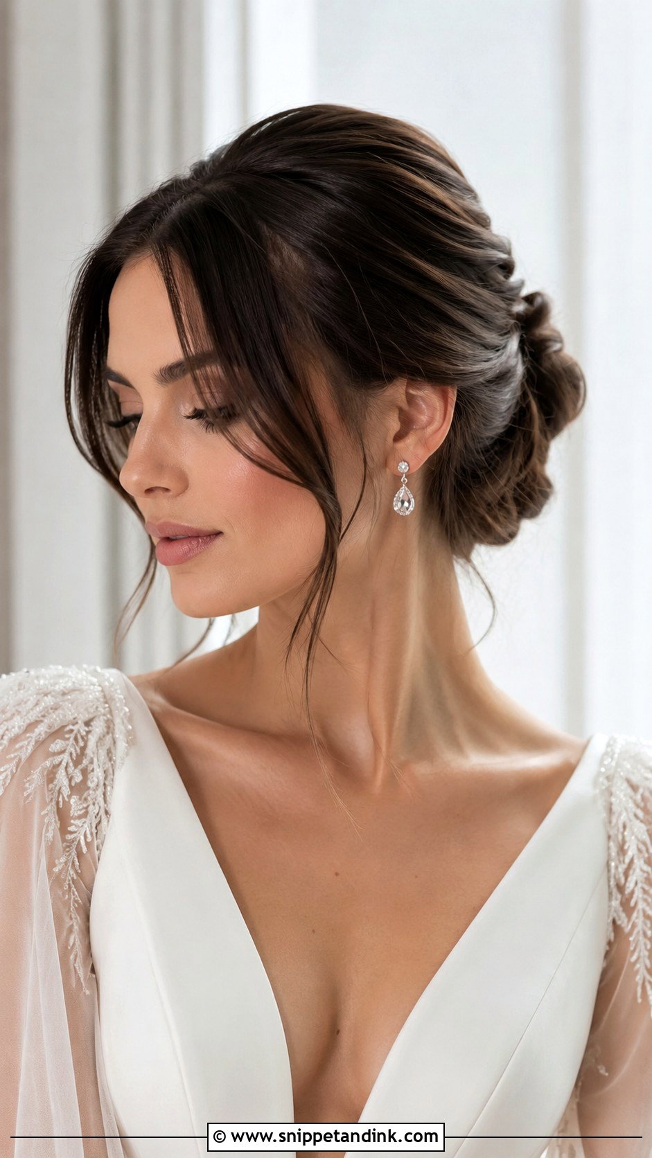 Chignon With Curtain Bangs - Snippet and Ink - 20 Bridal Chignon Ideas