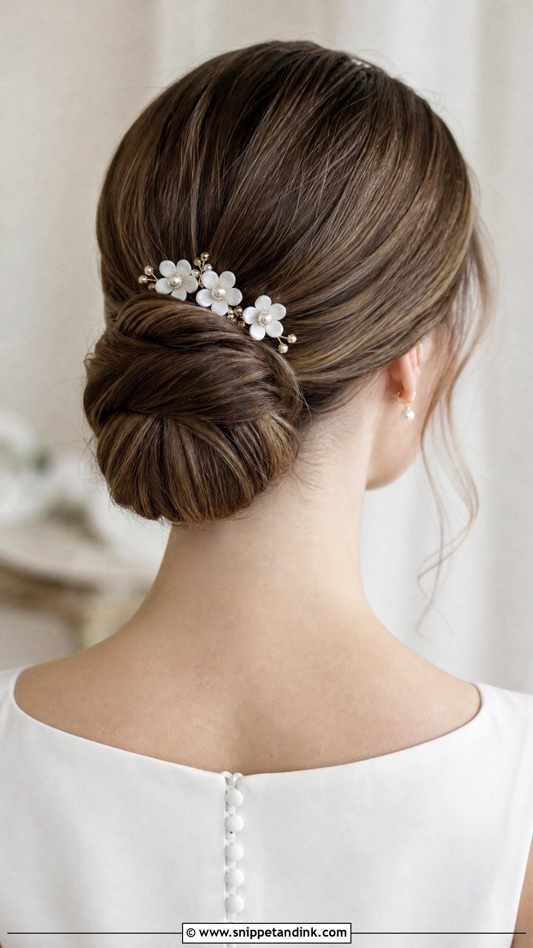 Chignon With Flower Hair Pins - Snippet and Ink - 15 Flower Hair Pins Wedding Ideas