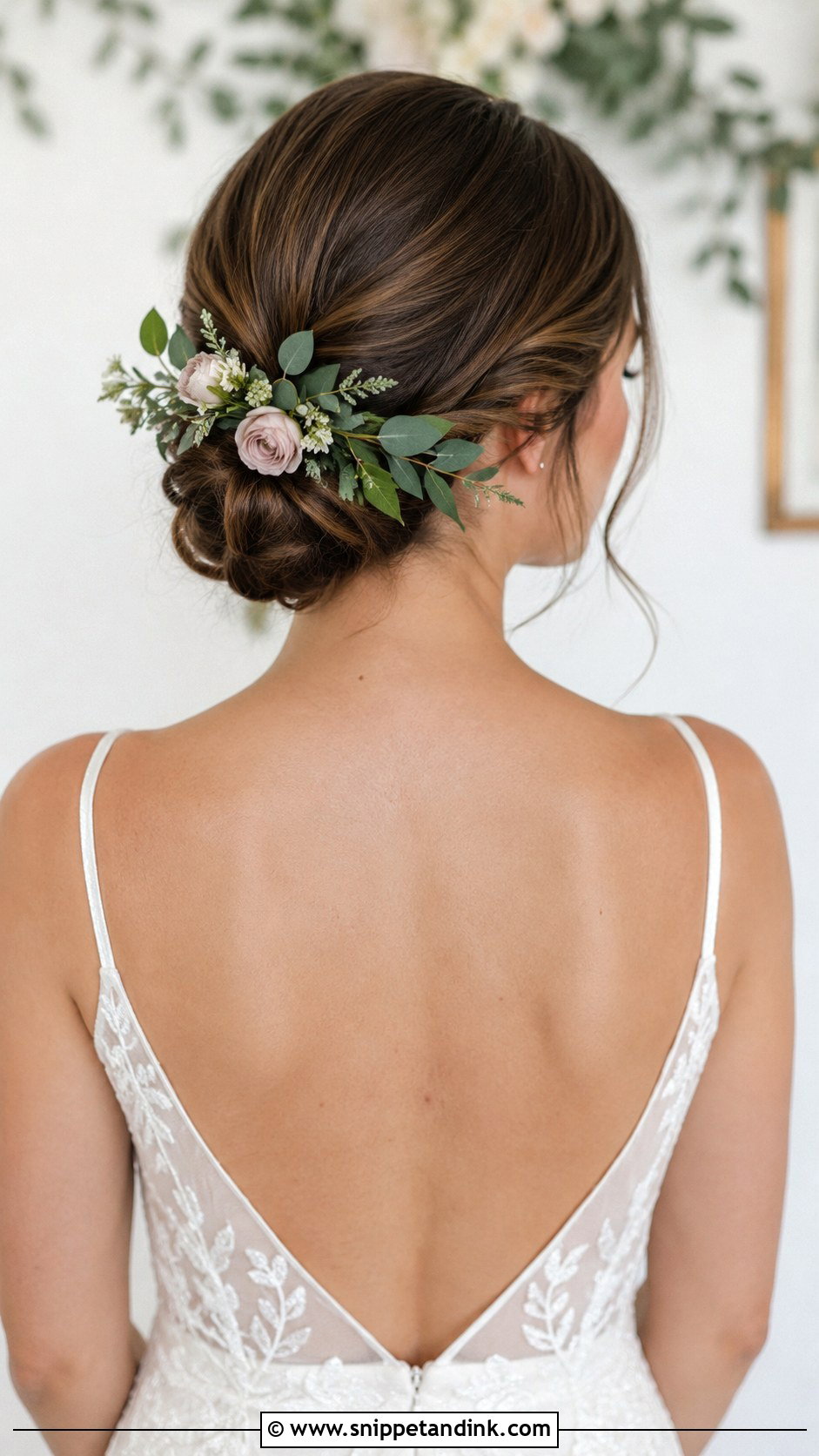 Chignon With Greenery and Flowers - Snippet and Ink - 20 Flowers in Hair for Wedding