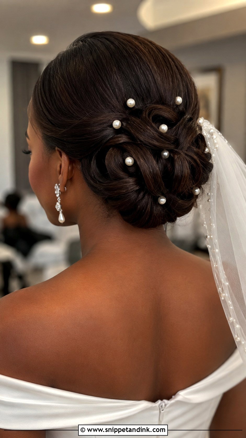 Chignon With Pearl Pins - Snippet and Ink - 30 Wedding Hair Black Women Ideas