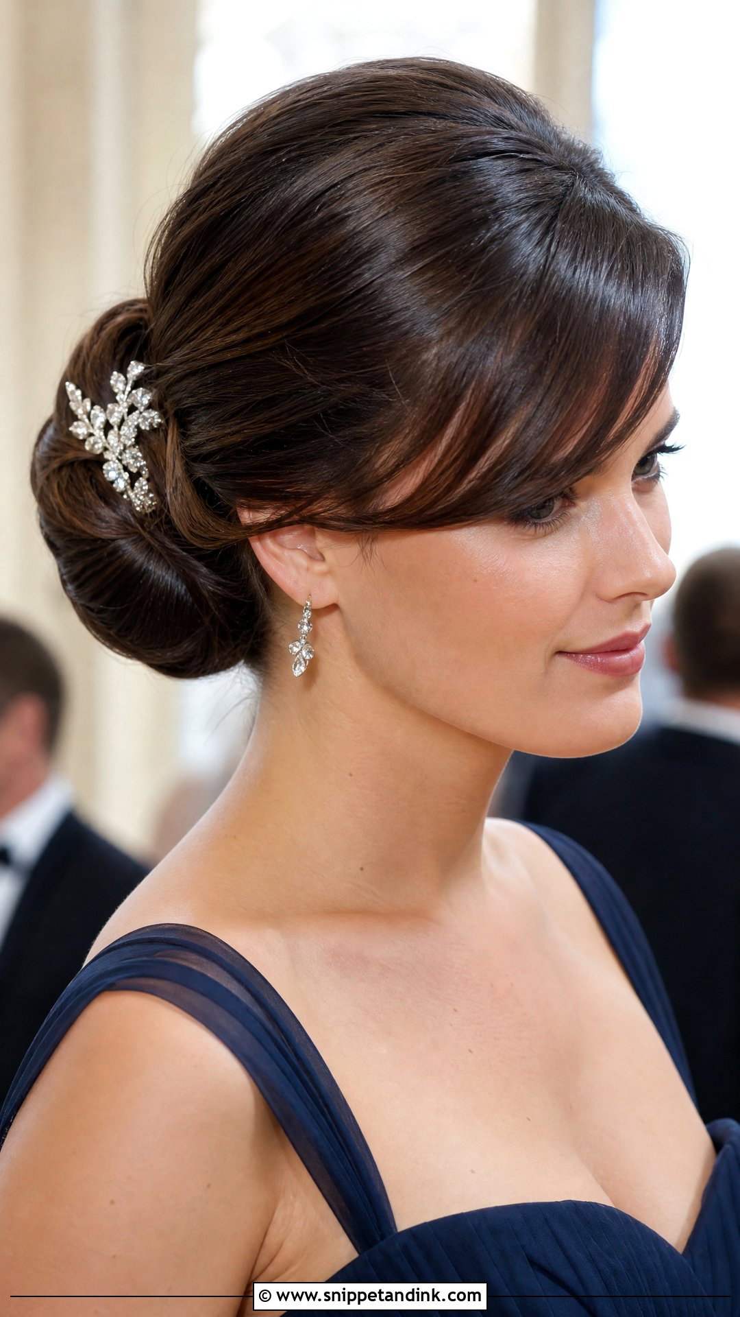 Chignon With Side Bangs - Snippet and Ink - 20 Wedding Guest Hair with Bangs Ideas