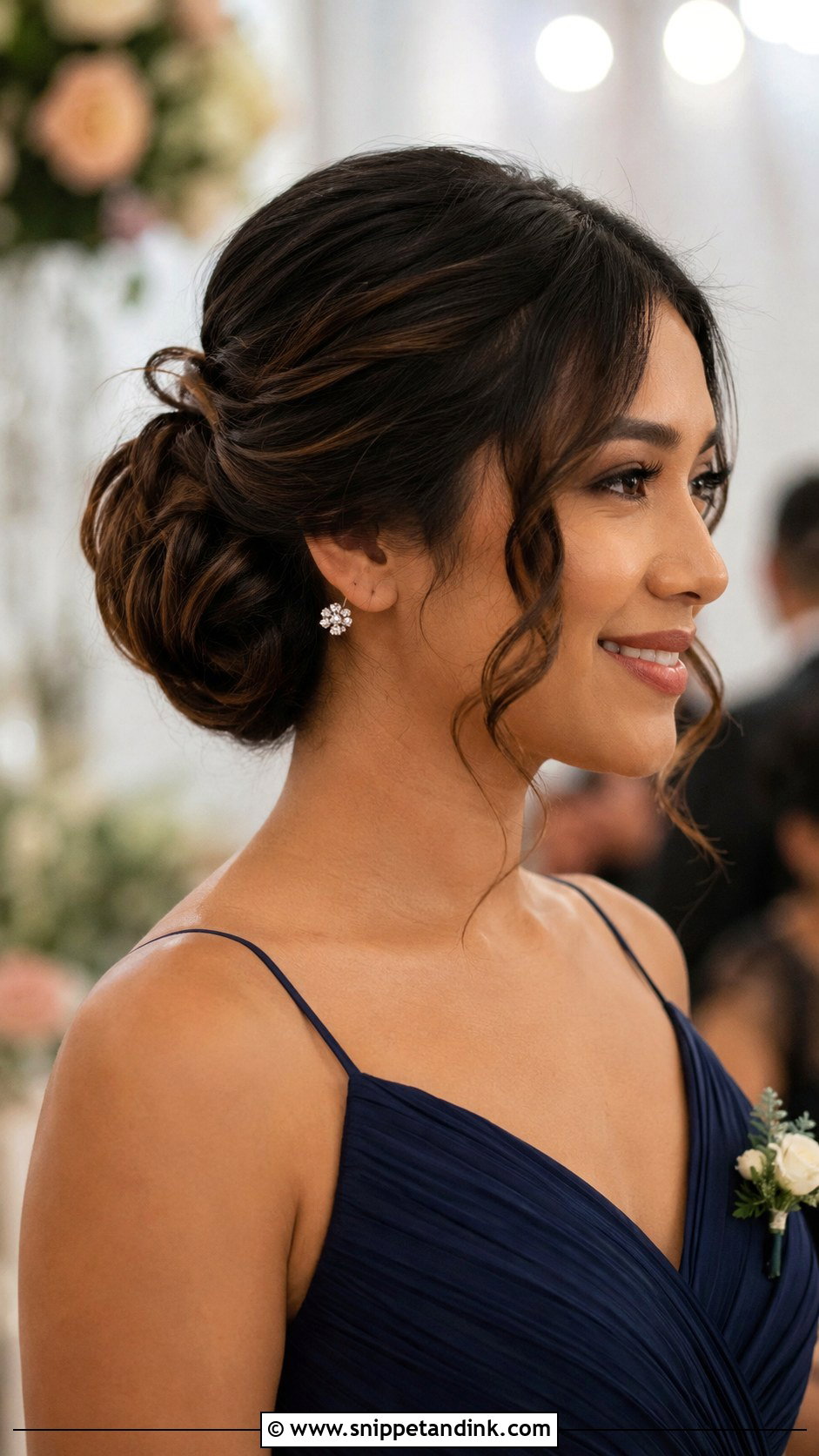 Chignon With Side Tendrils - Snippet and Ink - 30 Short Hair Wedding Guest Styles