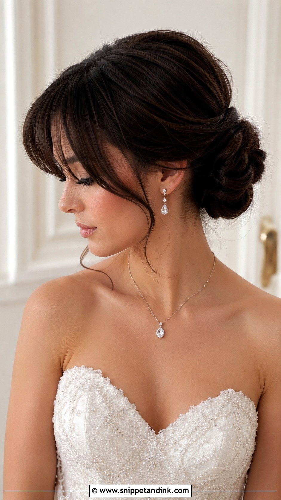 Chignon with Side Bangs for Round Faces - Snippet and Ink - 25 Wedding Hairstyles for Round Faces