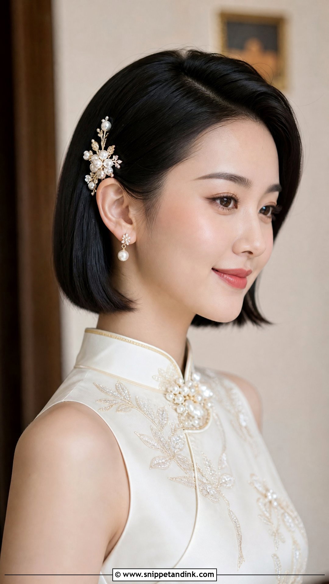 Chinese Bridal Bob With Side Hair Clip - Snippet and Ink - 15 Chinese Bridal Hair Ideas