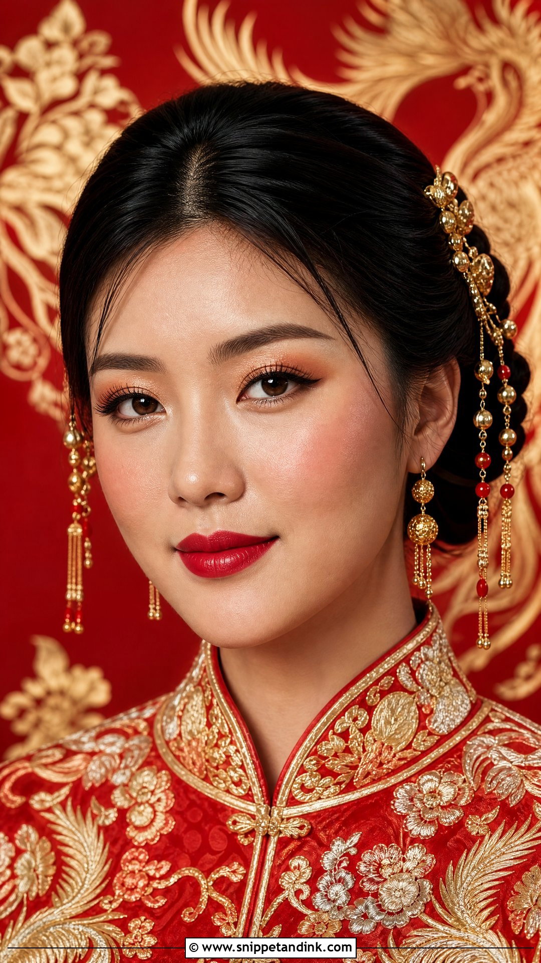 Chinese Bridal Makeup With Red And Gold - Snippet and Ink - 20 Chinese Bridal Makeup Ideas