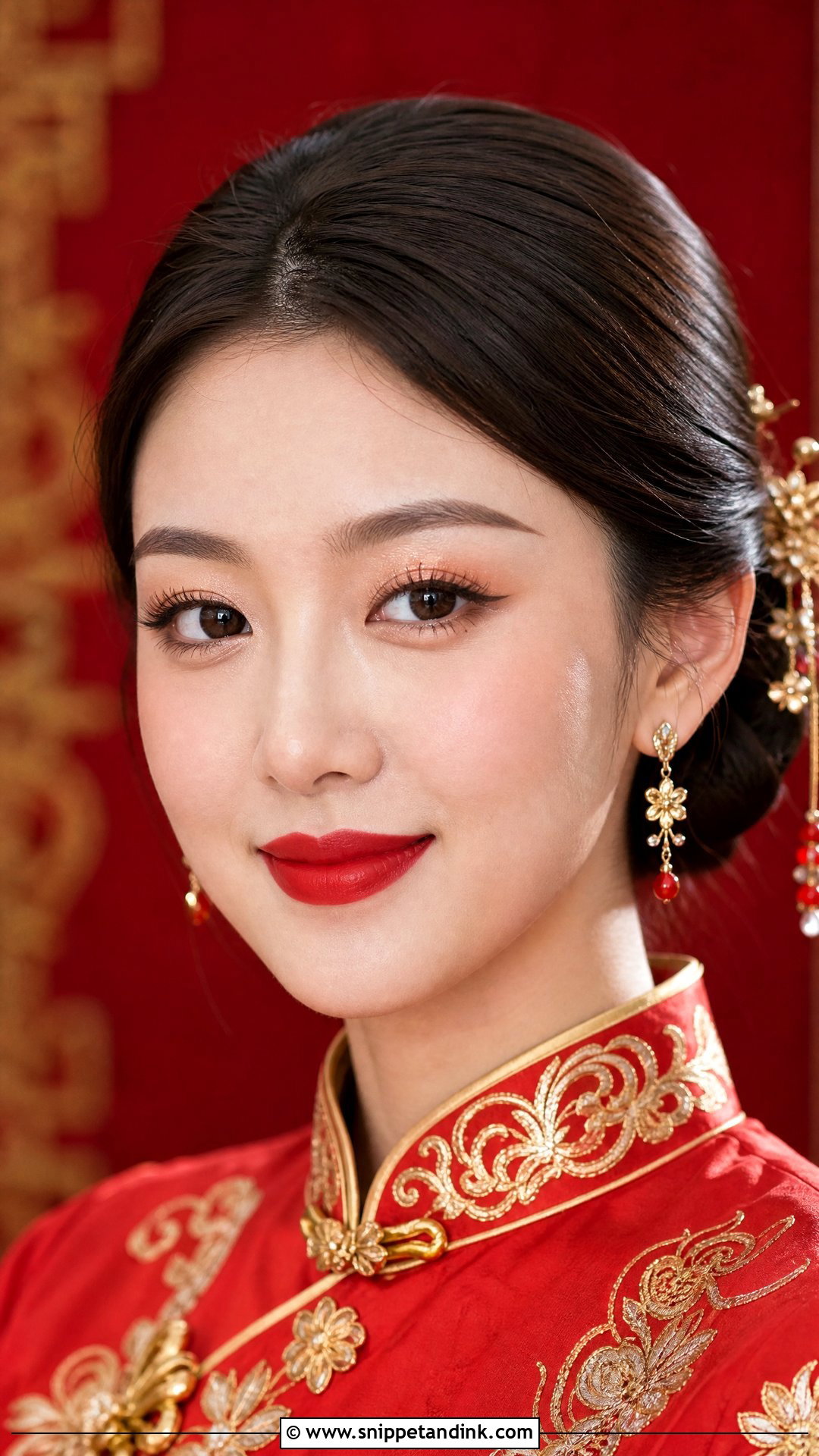 Chinese Bridal Makeup With Red Lip - Snippet and Ink - 20 Chinese Bridal Makeup Ideas