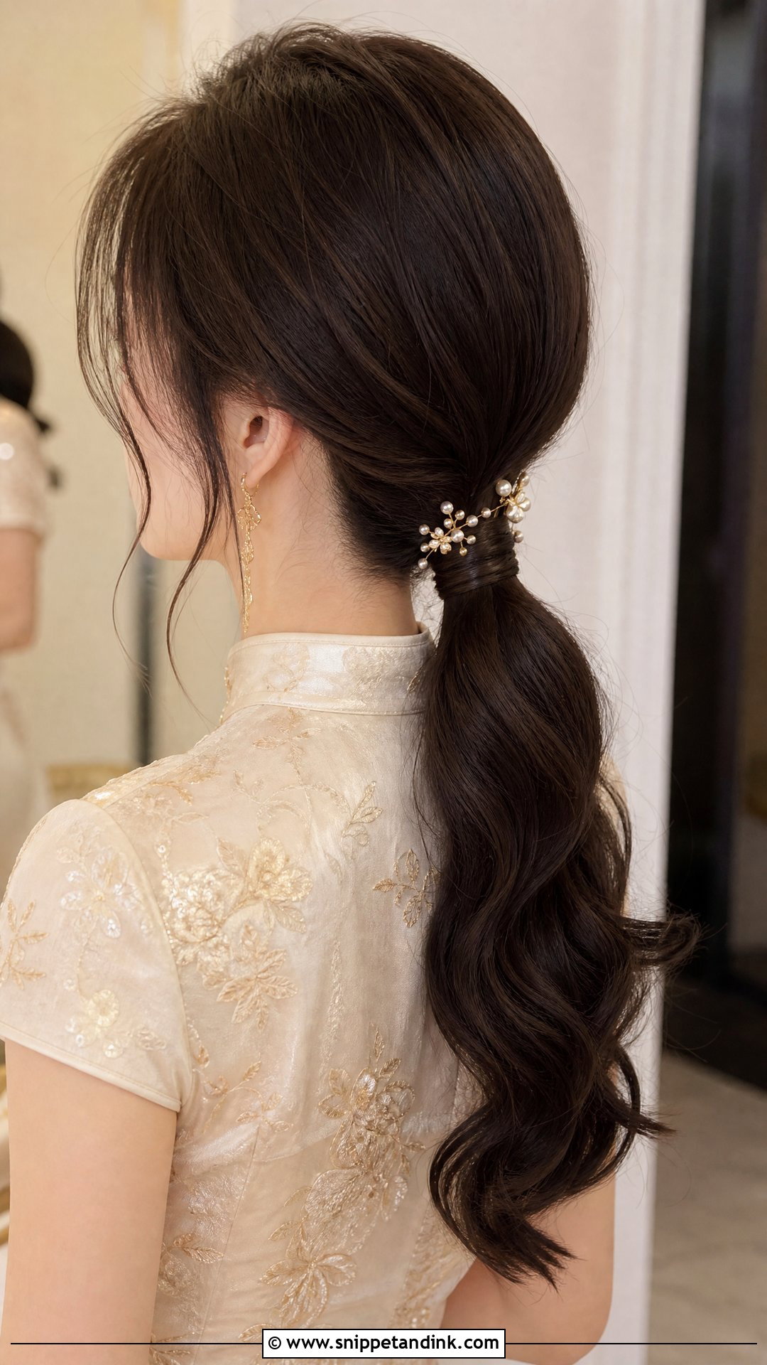 Chinese Bridal Ponytail With Soft Waves - Snippet and Ink - 15 Chinese Bridal Hair Ideas