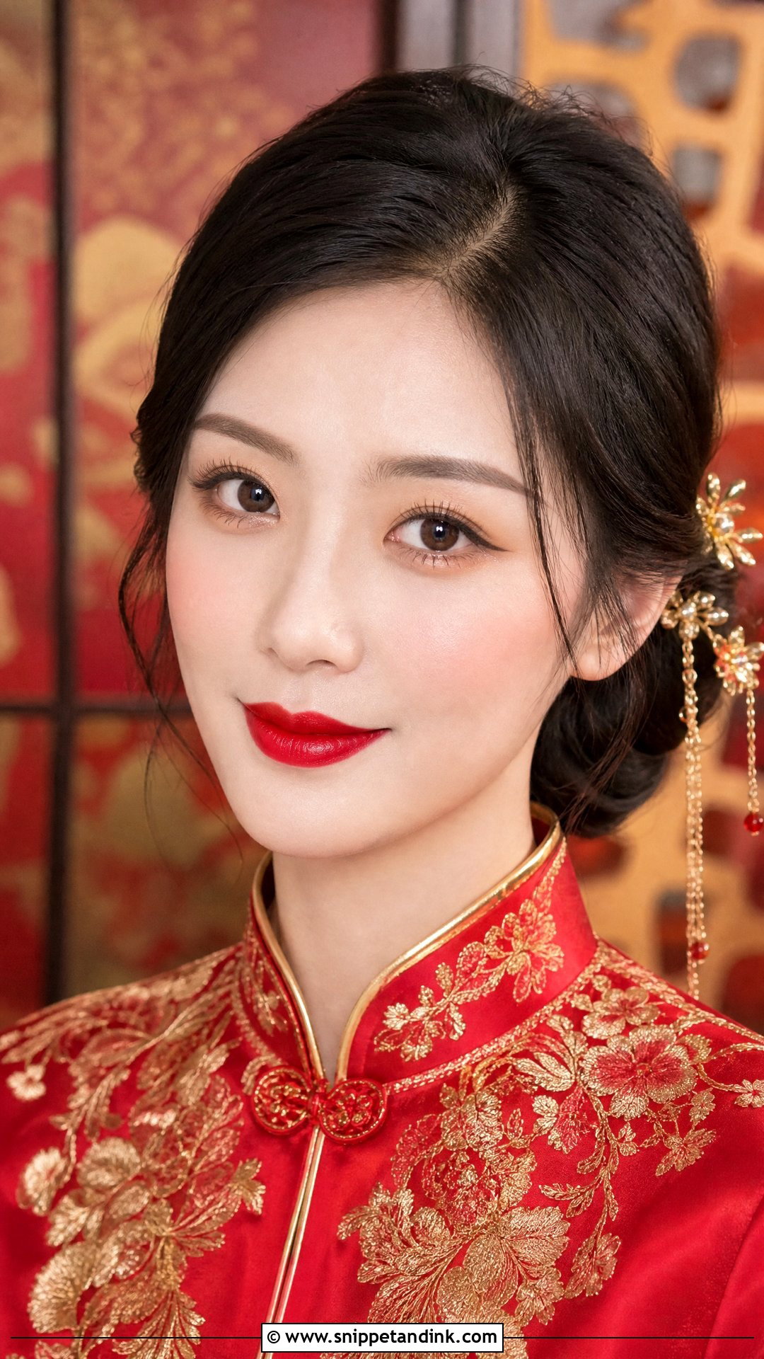 Chinese Bridal Red Lip Makeup - Snippet and Ink - 20 Asian Bride Makeup Ideas