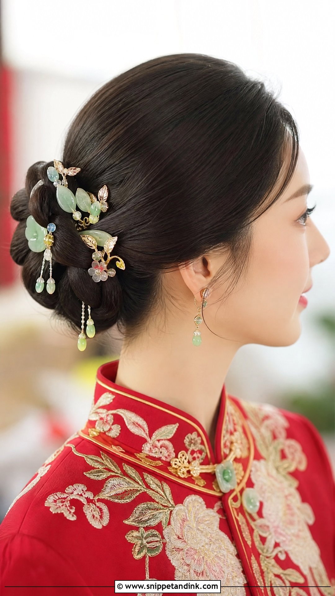 Chinese Bridal Twisted Updo With Jade Pins - Snippet and Ink - 15 Chinese Bridal Hair Ideas
