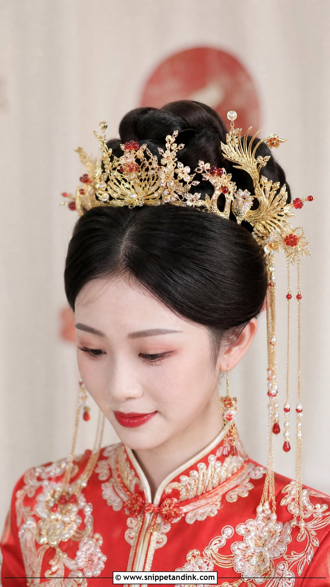 Chinese Bridal Updo With Phoenix Crown - Snippet and Ink - 15 Chinese Bridal Hair Ideas