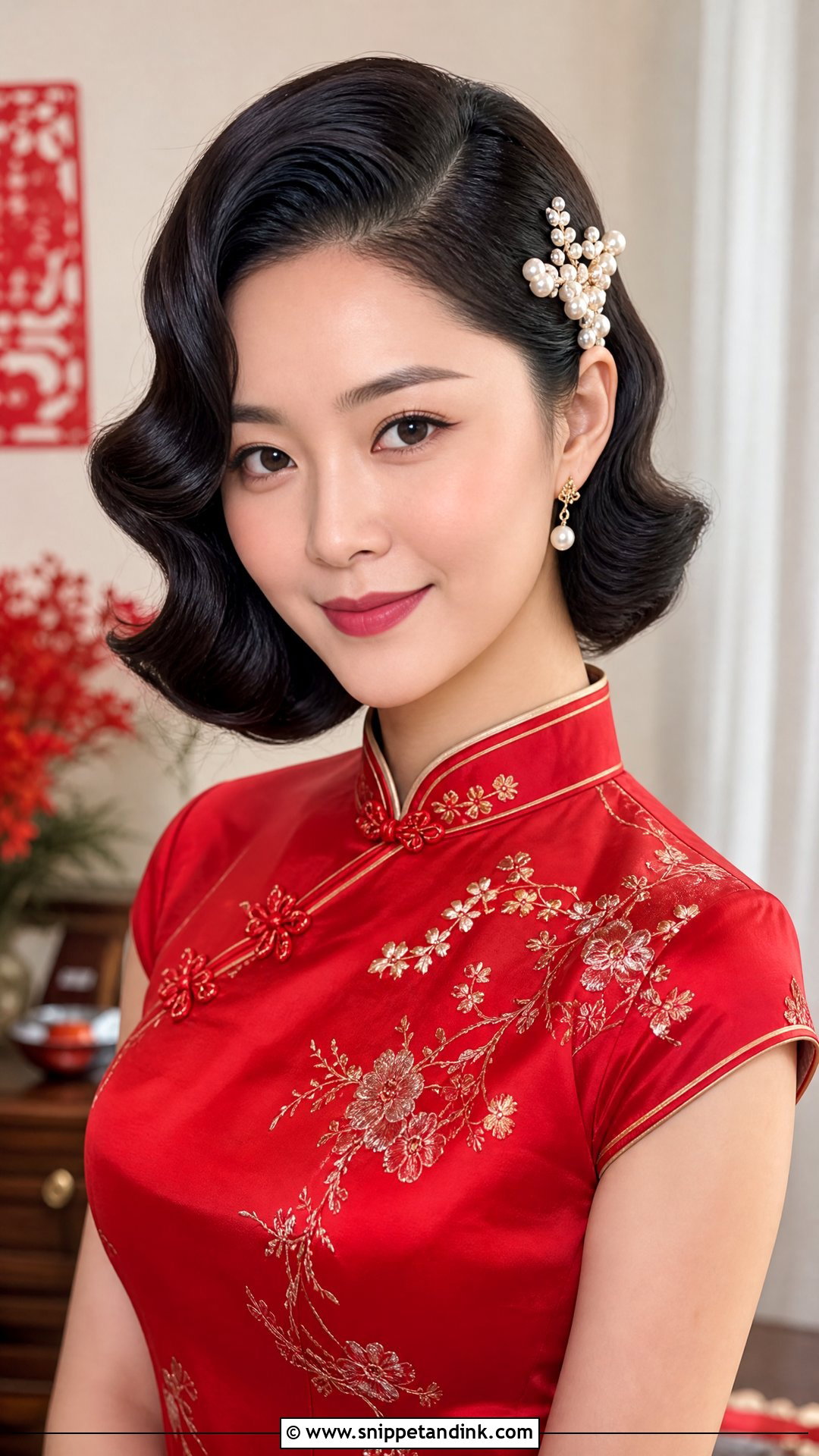 Chinese Bridal Vintage Waves With Pearl Comb - Snippet and Ink - 15 Chinese Bridal Hair Ideas