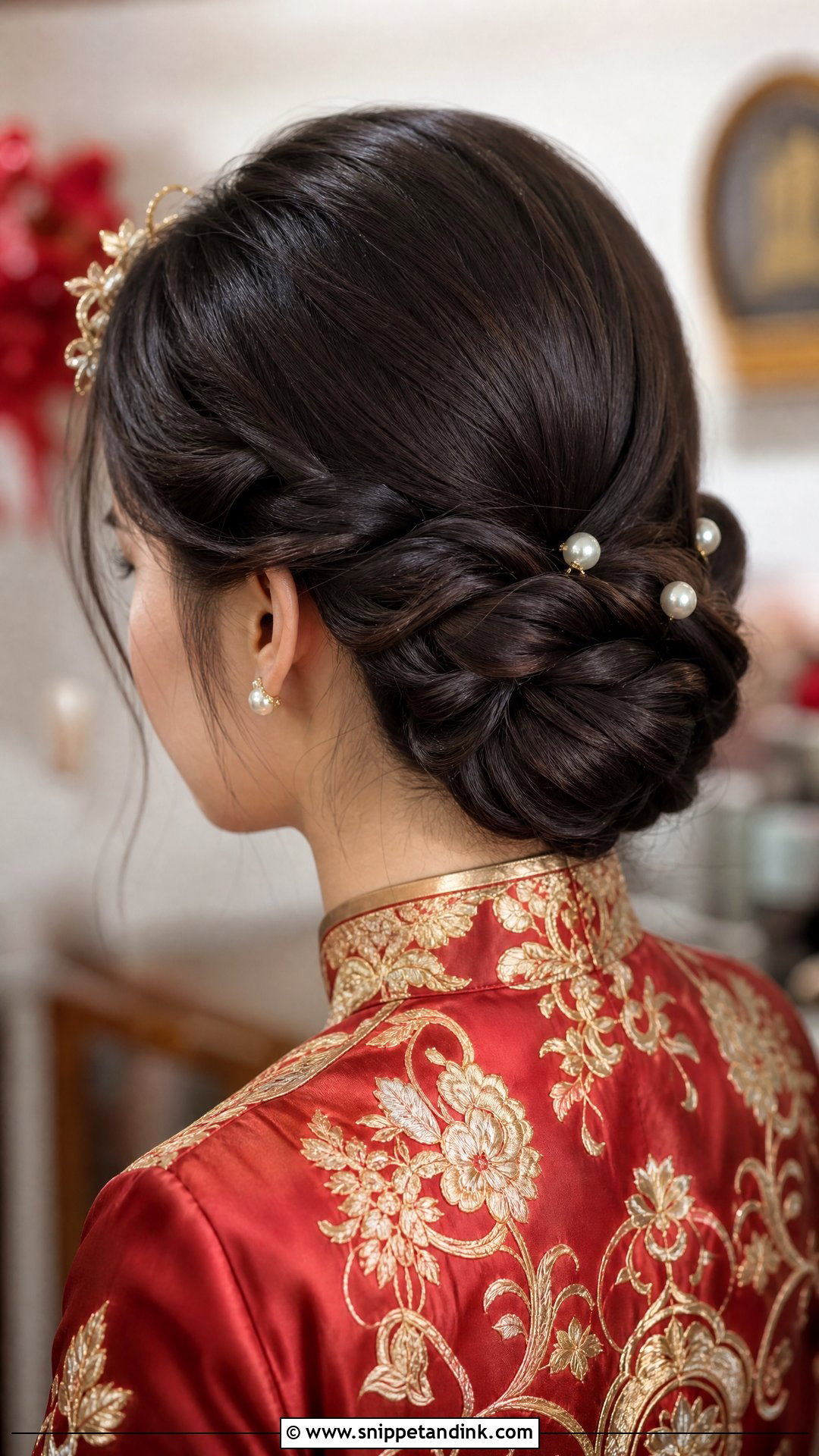 Chinese Tea Ceremony Braided Low Bun - Snippet and Ink - 15 Chinese Tea Ceremony Hair Ideas