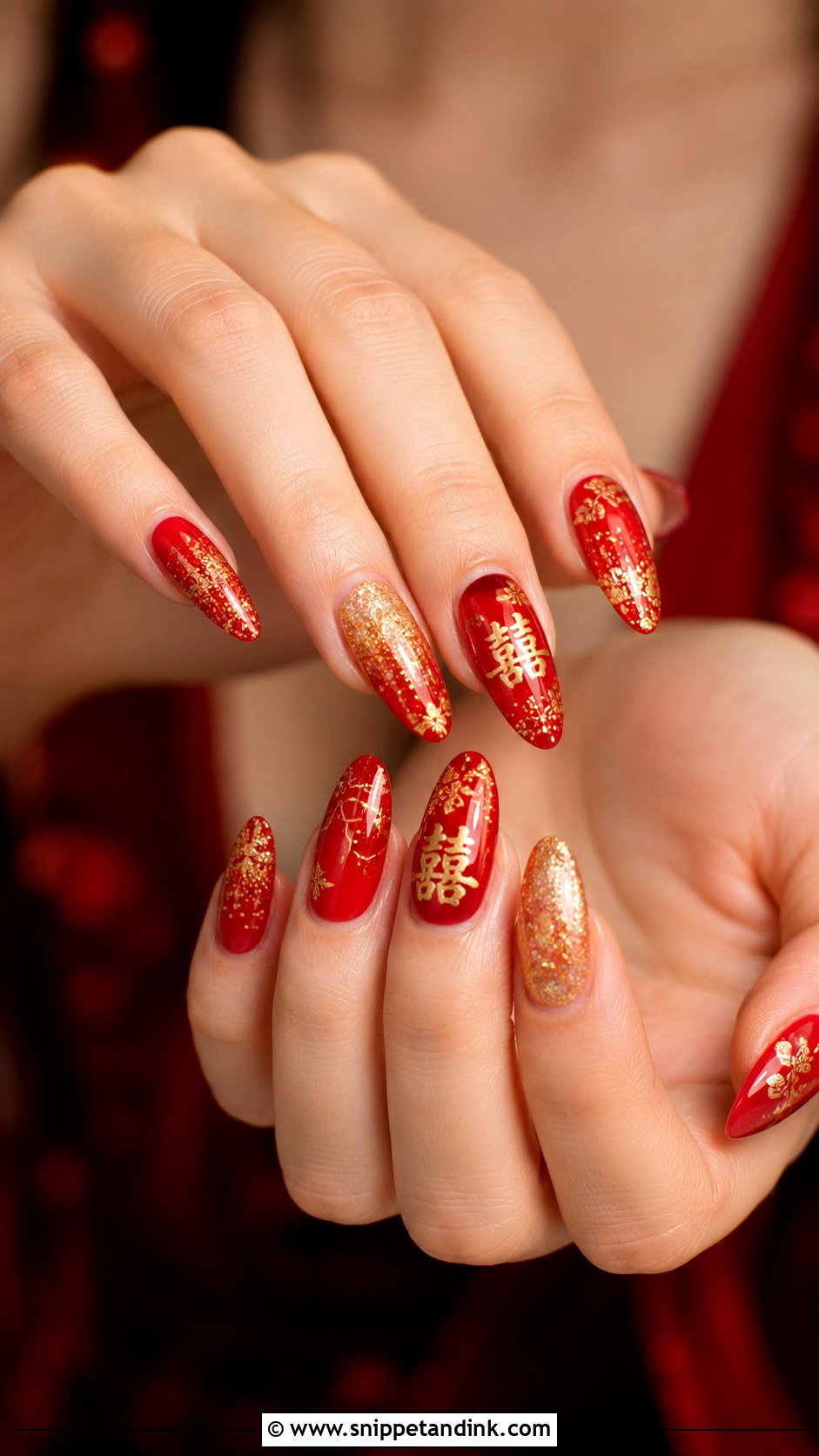 Chinese Wedding Nails With Gold Glitter - Snippet and Ink - 20 Chinese Wedding Nails