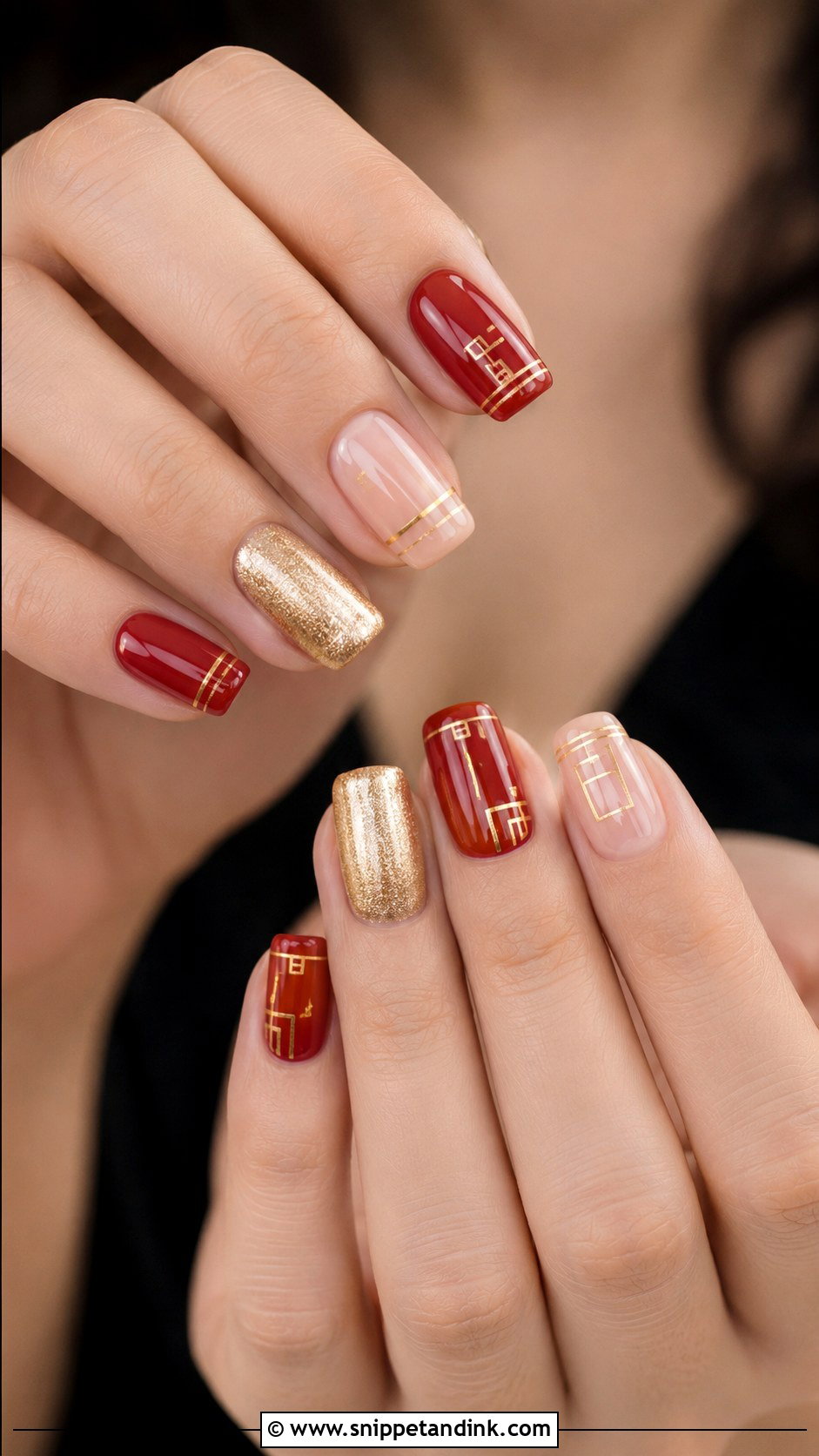 Chinese Wedding Nails With Gold Lines - Snippet and Ink - 20 Chinese Wedding Nails