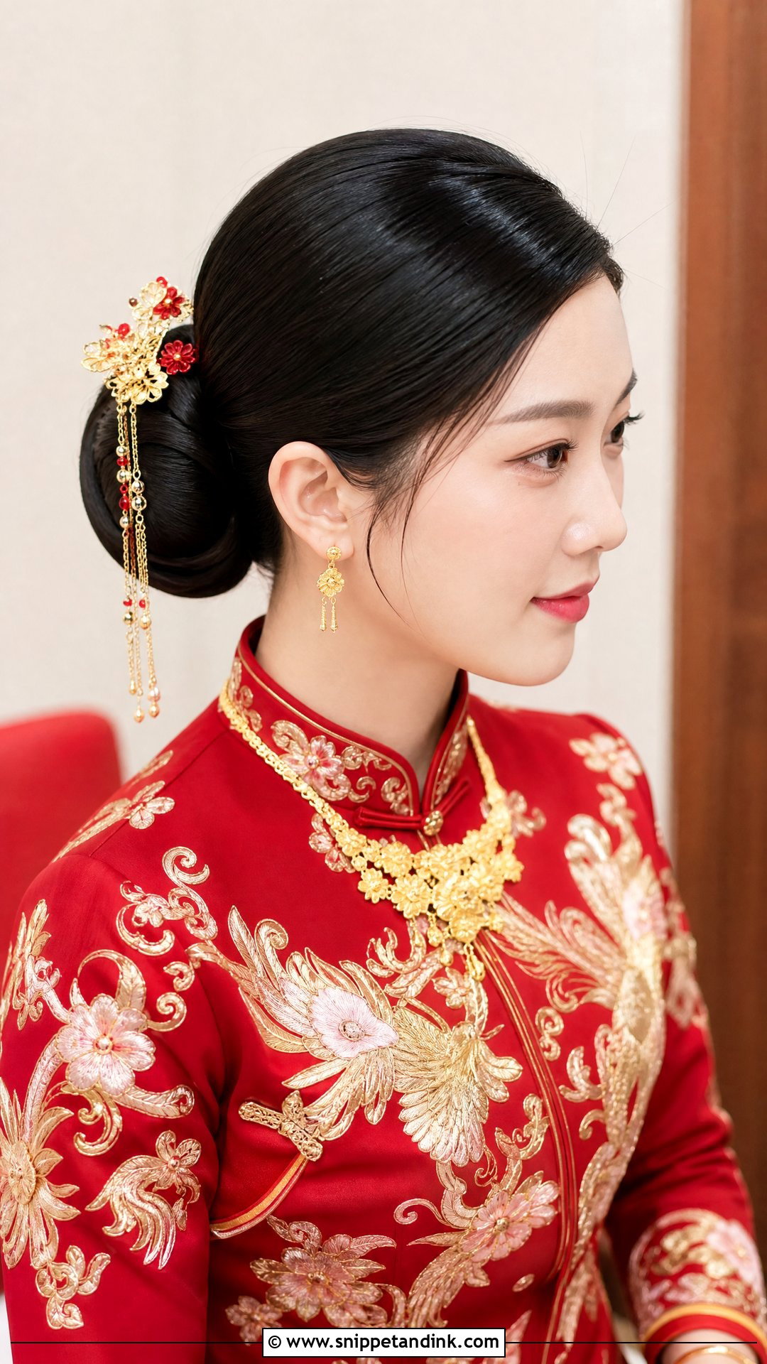 Chinese Wedding Sleek Bun - Snippet and Ink - 15 Asian Wedding Hair Updo Ideas
