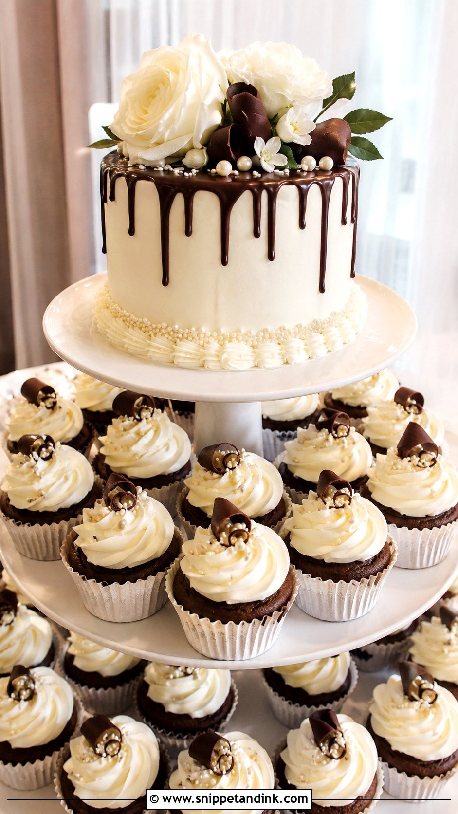 Chocolate And White Cupcake Wedding Cake - Snippet and Ink - 25 Chocolate and White Wedding Cake Ideas