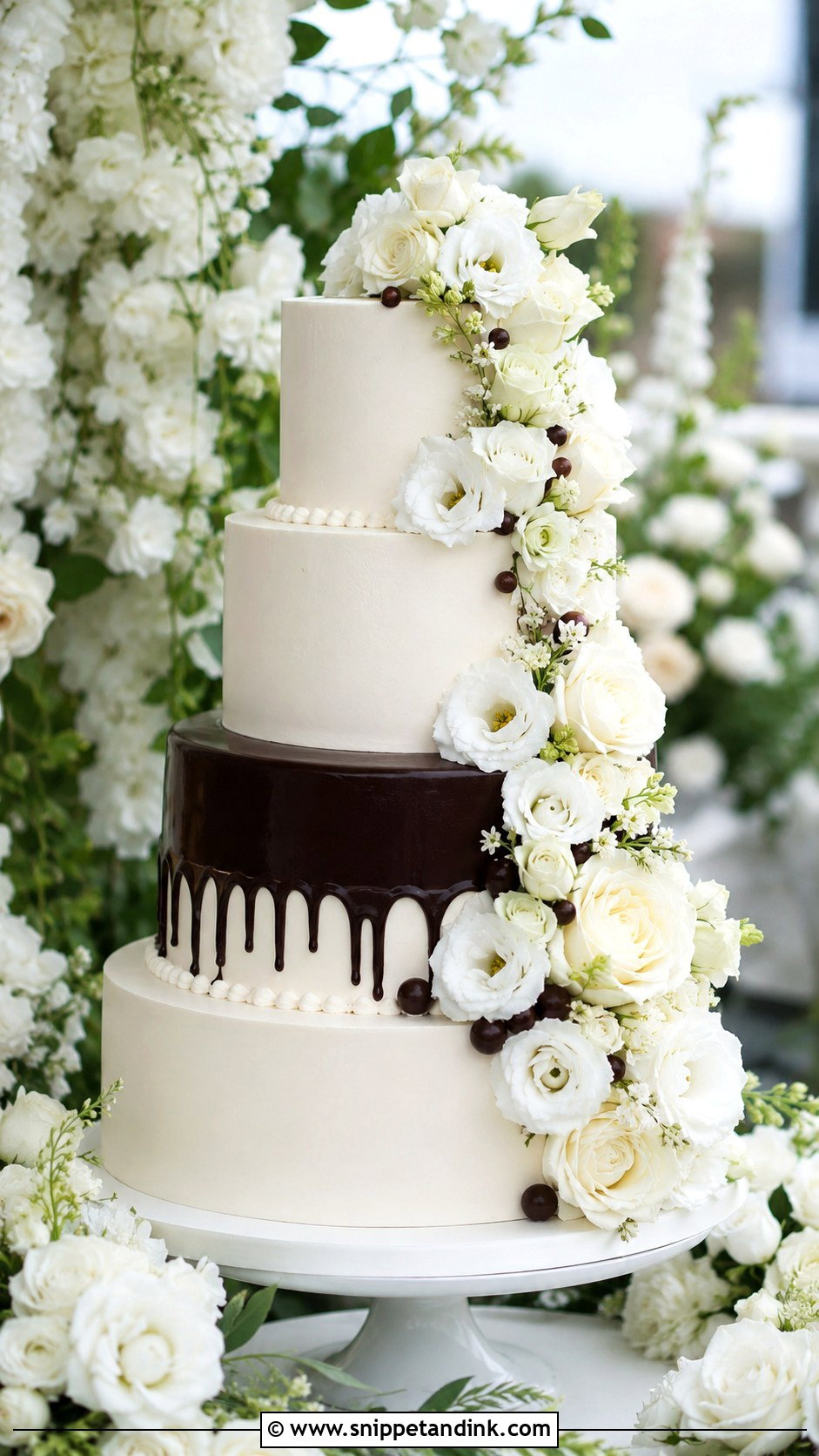 Chocolate And White Floral Wedding Cake - Snippet and Ink - 25 Chocolate and White Wedding Cake Ideas