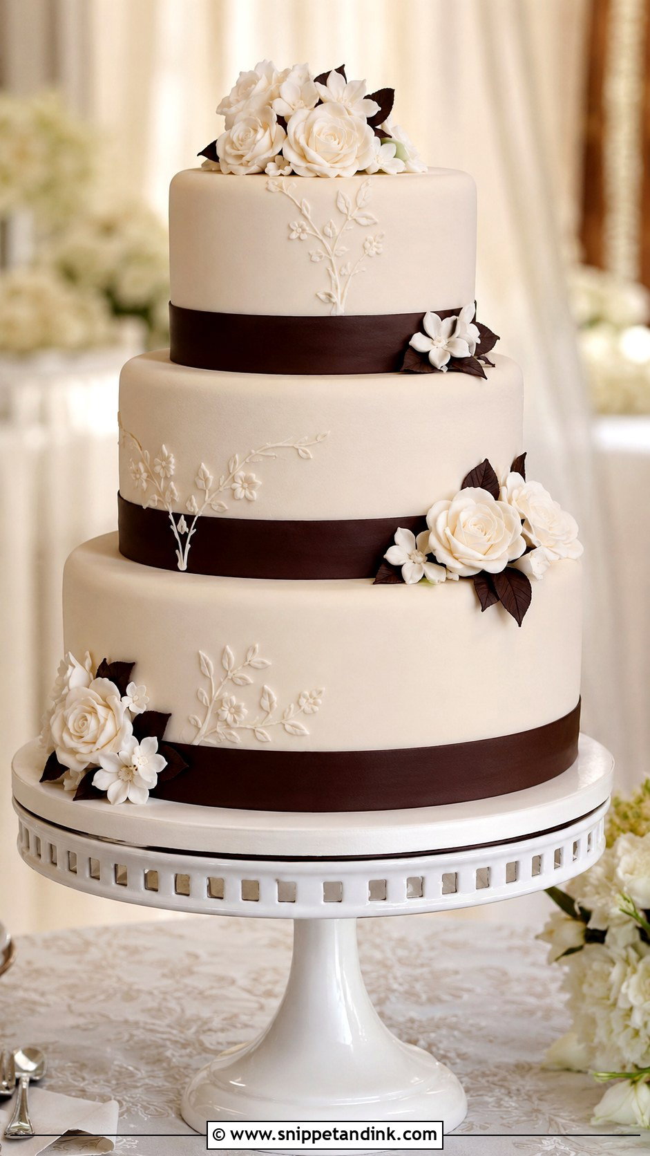 Chocolate And White Fondant Wedding Cake - Snippet and Ink - 25 Chocolate and White Wedding Cake Ideas