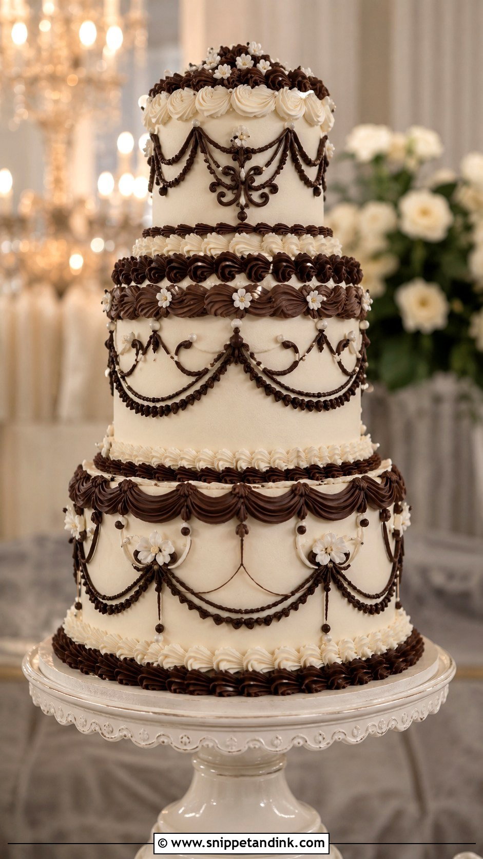 Chocolate And White Lambeth Wedding Cake - Snippet and Ink - 25 Chocolate and White Wedding Cake Ideas