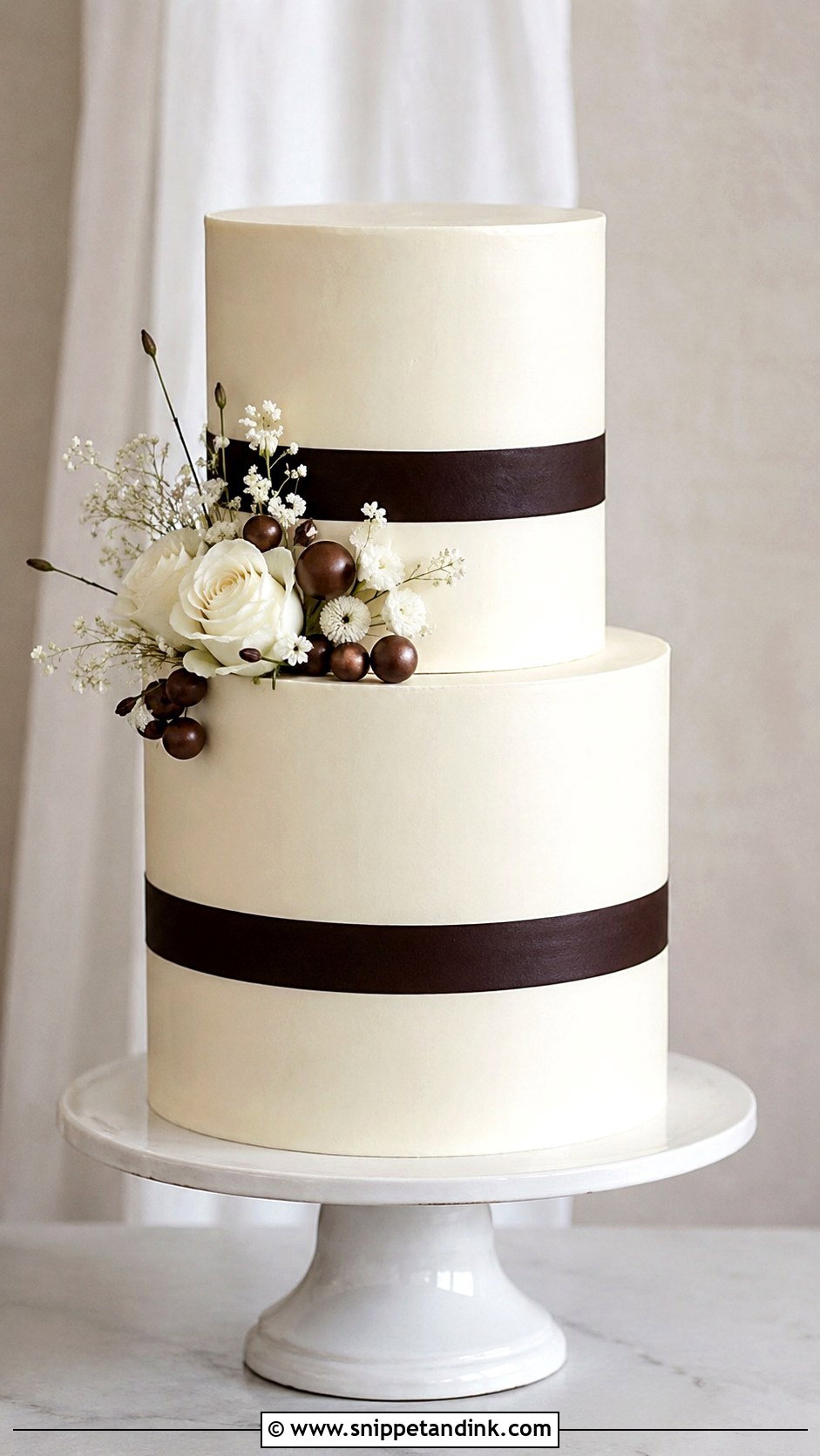 Chocolate And White Minimalist Wedding Cake - Snippet and Ink - 25 Chocolate and White Wedding Cake Ideas
