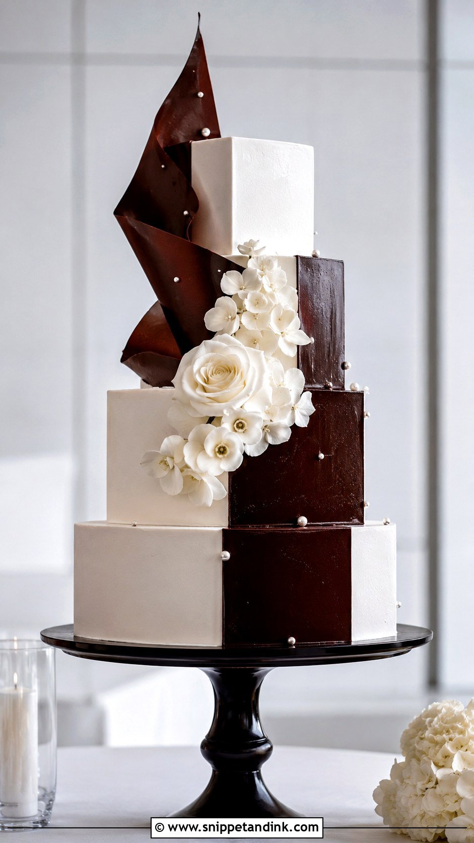 Chocolate And White Modern Wedding Cake - Snippet and Ink - 25 Chocolate and White Wedding Cake Ideas
