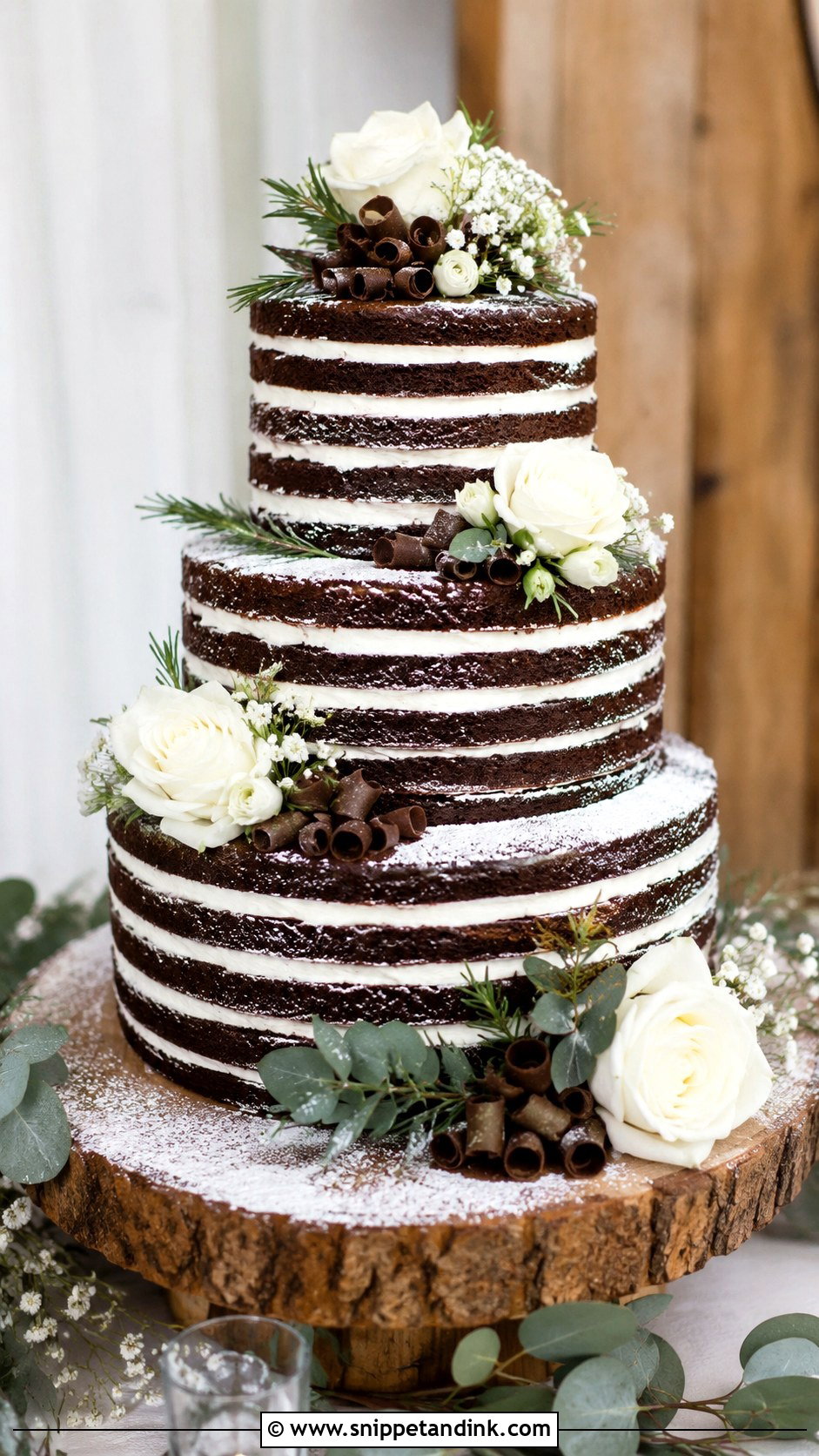 Chocolate And White Naked Wedding Cake - Snippet and Ink - 25 Chocolate and White Wedding Cake Ideas