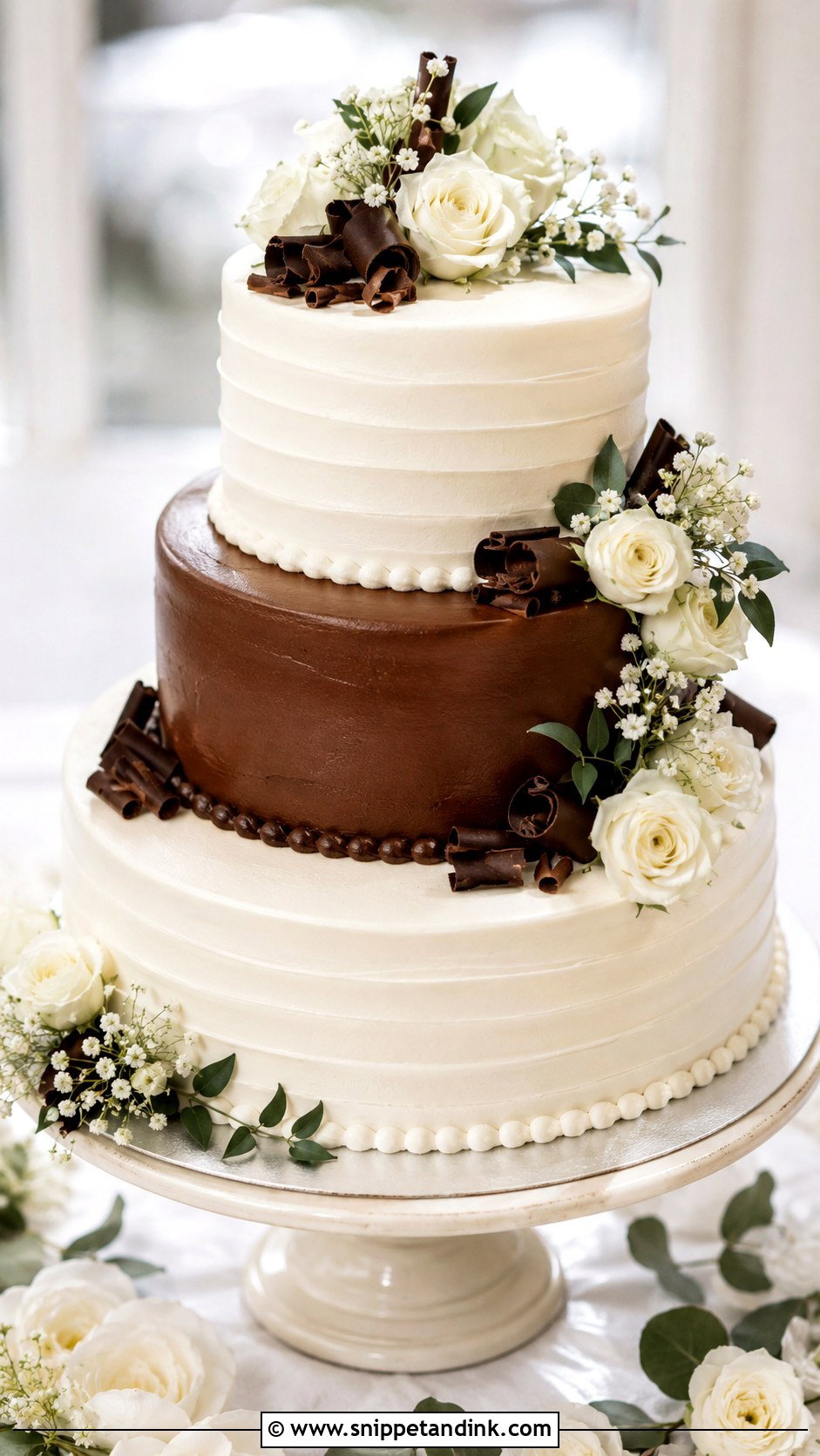 Chocolate And White Round Wedding Cake - Snippet and Ink - 25 Chocolate and White Wedding Cake Ideas