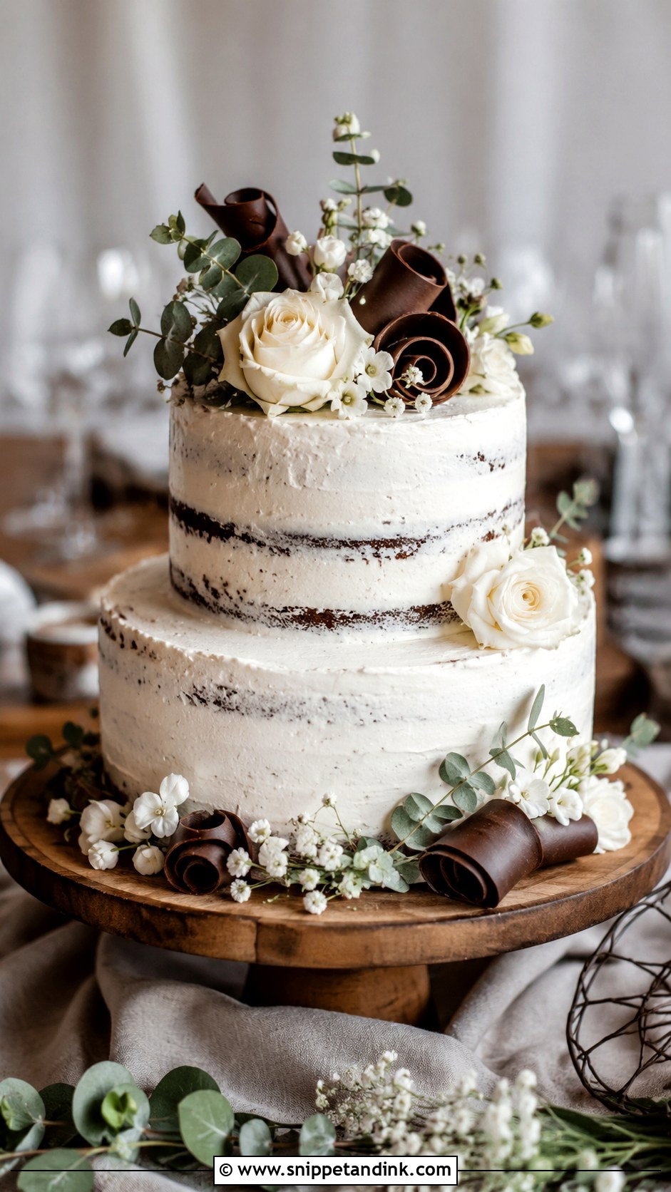 Chocolate And White Rustic Wedding Cake - Snippet and Ink - 25 Chocolate and White Wedding Cake Ideas